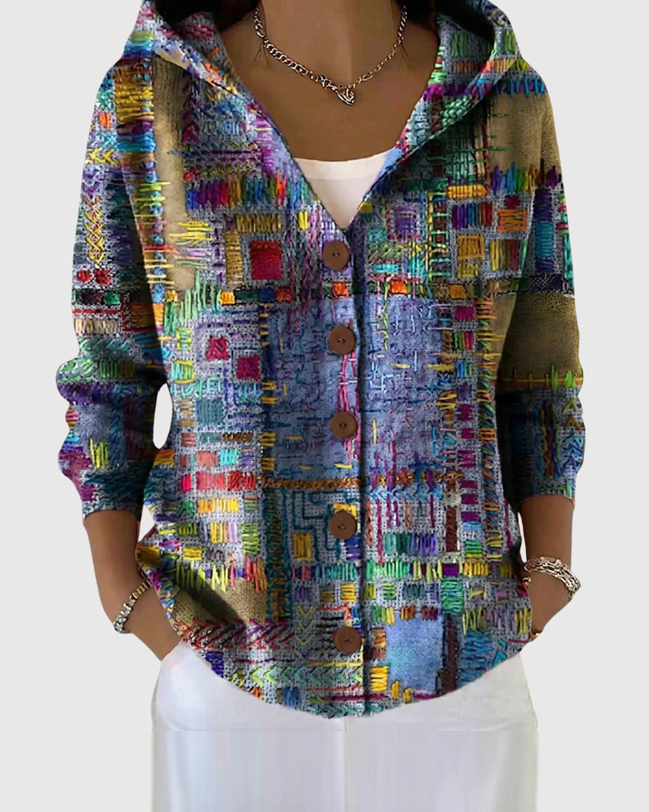 Marinella giacca in maglia con cappuccio fantasia multicolore