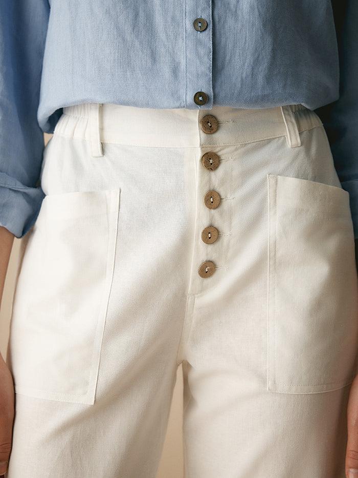 Alessia | Pantaloni in Lino con Chiusura a Bottone