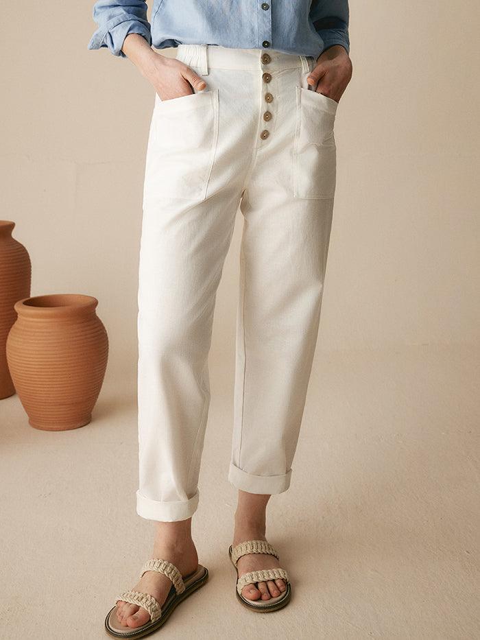 Alessia | Pantaloni in Lino con Chiusura a Bottone