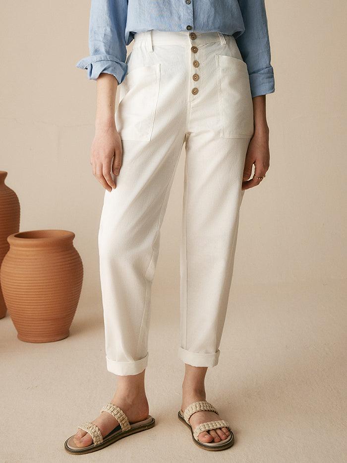 Alessia | Pantaloni in Lino con Chiusura a Bottone