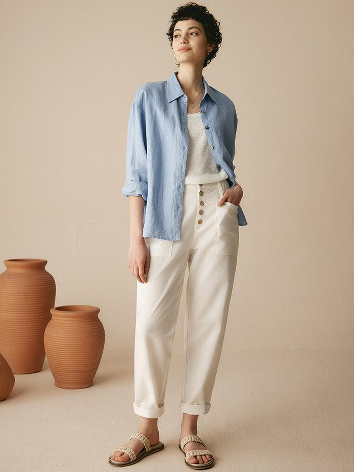 Alessia | Pantaloni in Lino con Chiusura a Bottone