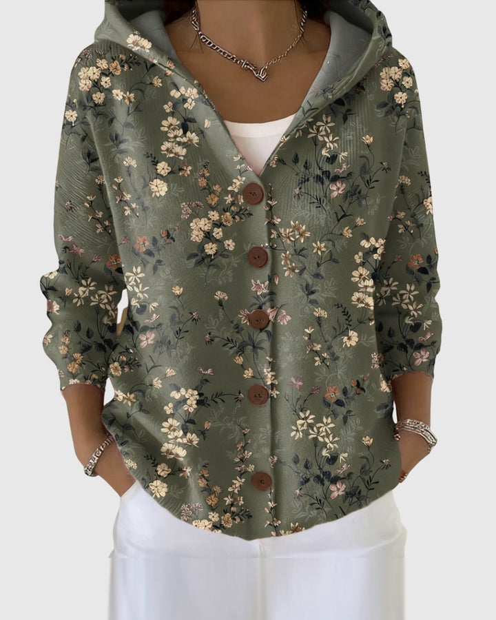 Marinella giacca in maglia con cappuccio verde fiorita
