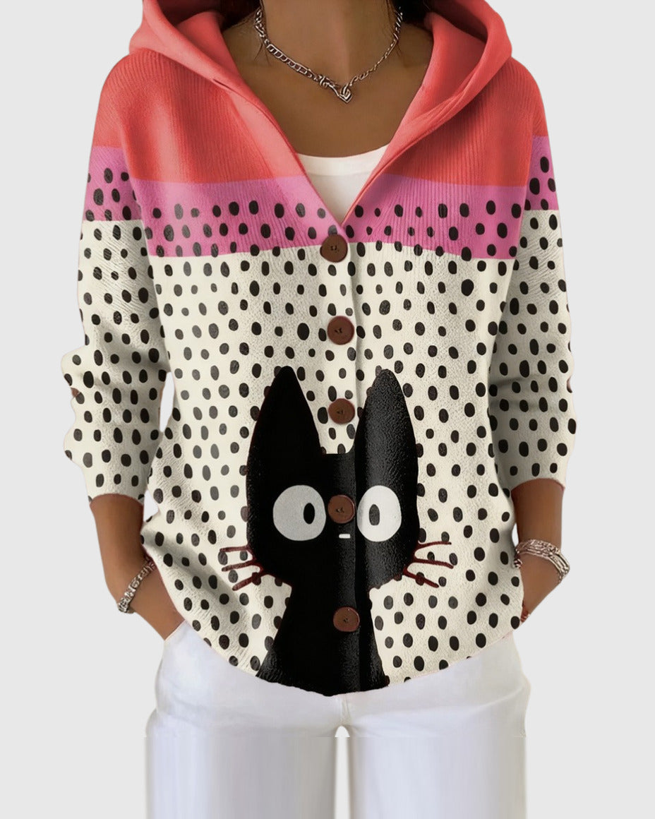Marinella giacca in maglia con cappuccio a pois con gatti