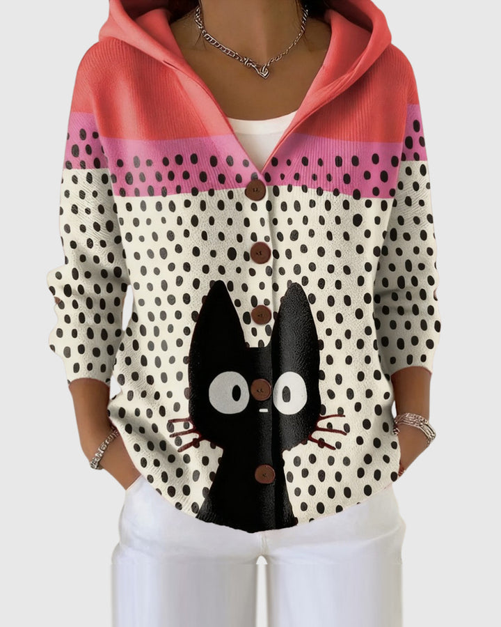 Marinella giacca in maglia con cappuccio a pois con gatti