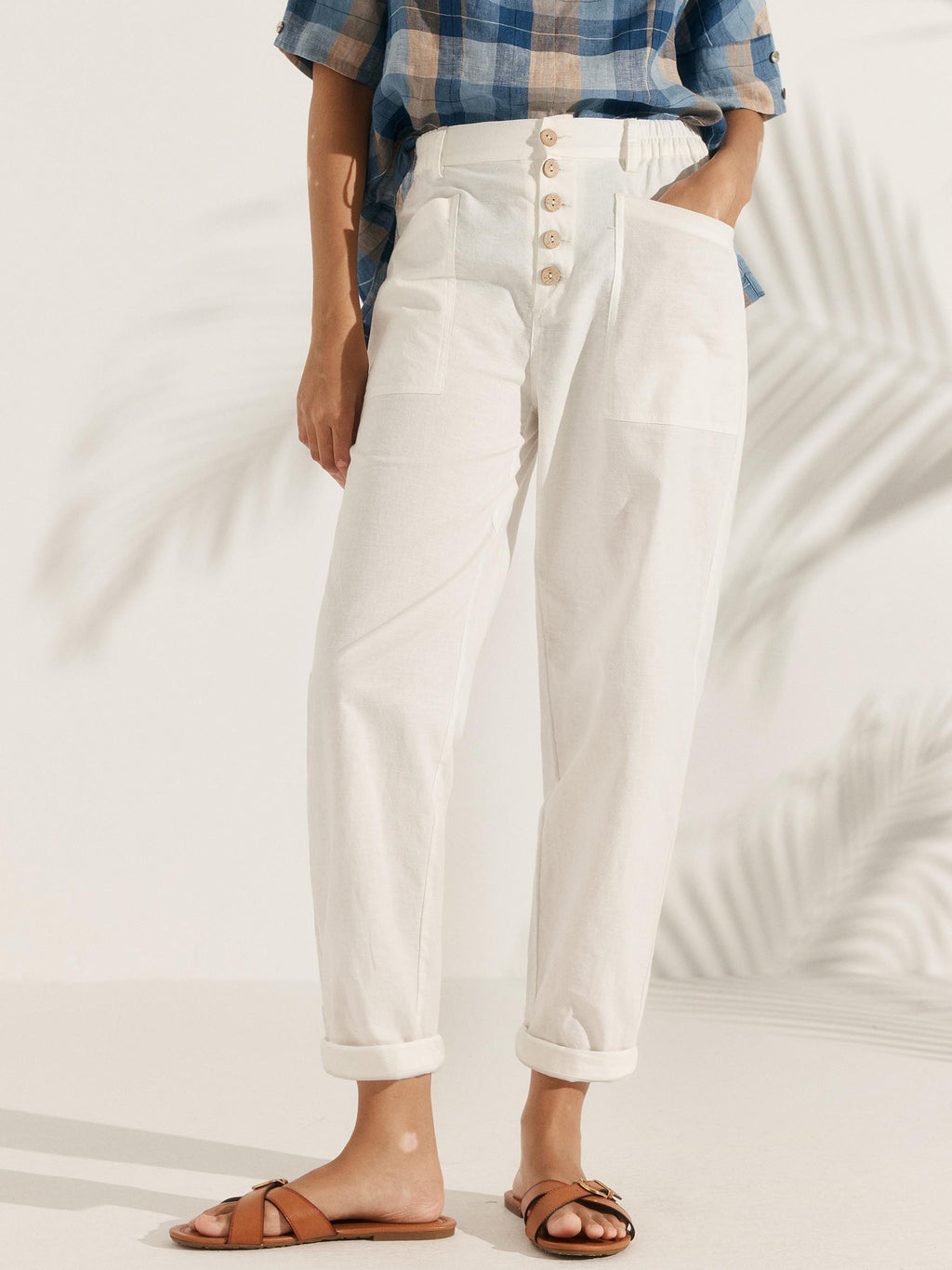 Elena | Pantaloni in Lino con Chiusura a Bottone