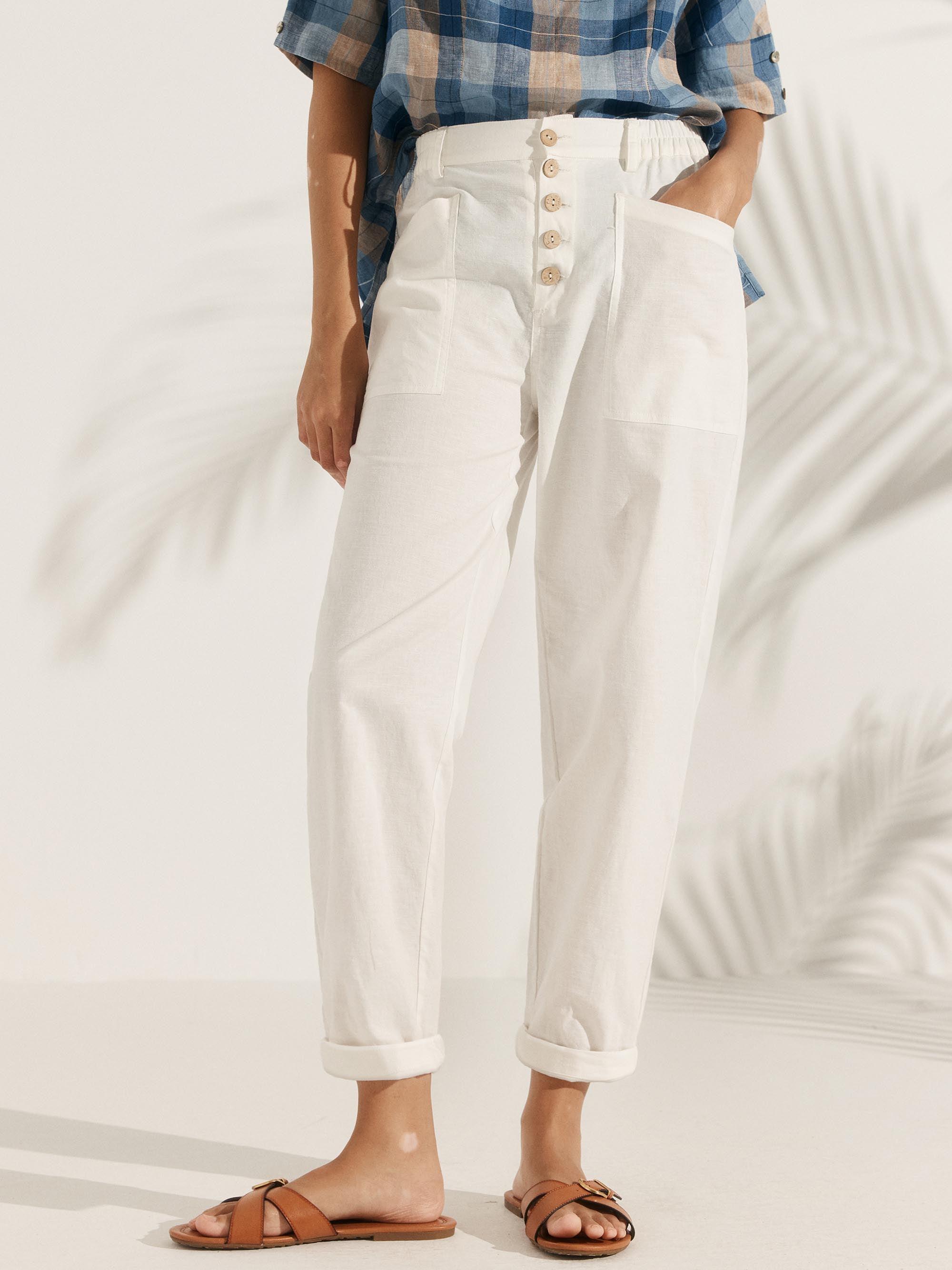 Elena | Pantaloni in Lino con Chiusura a Bottone