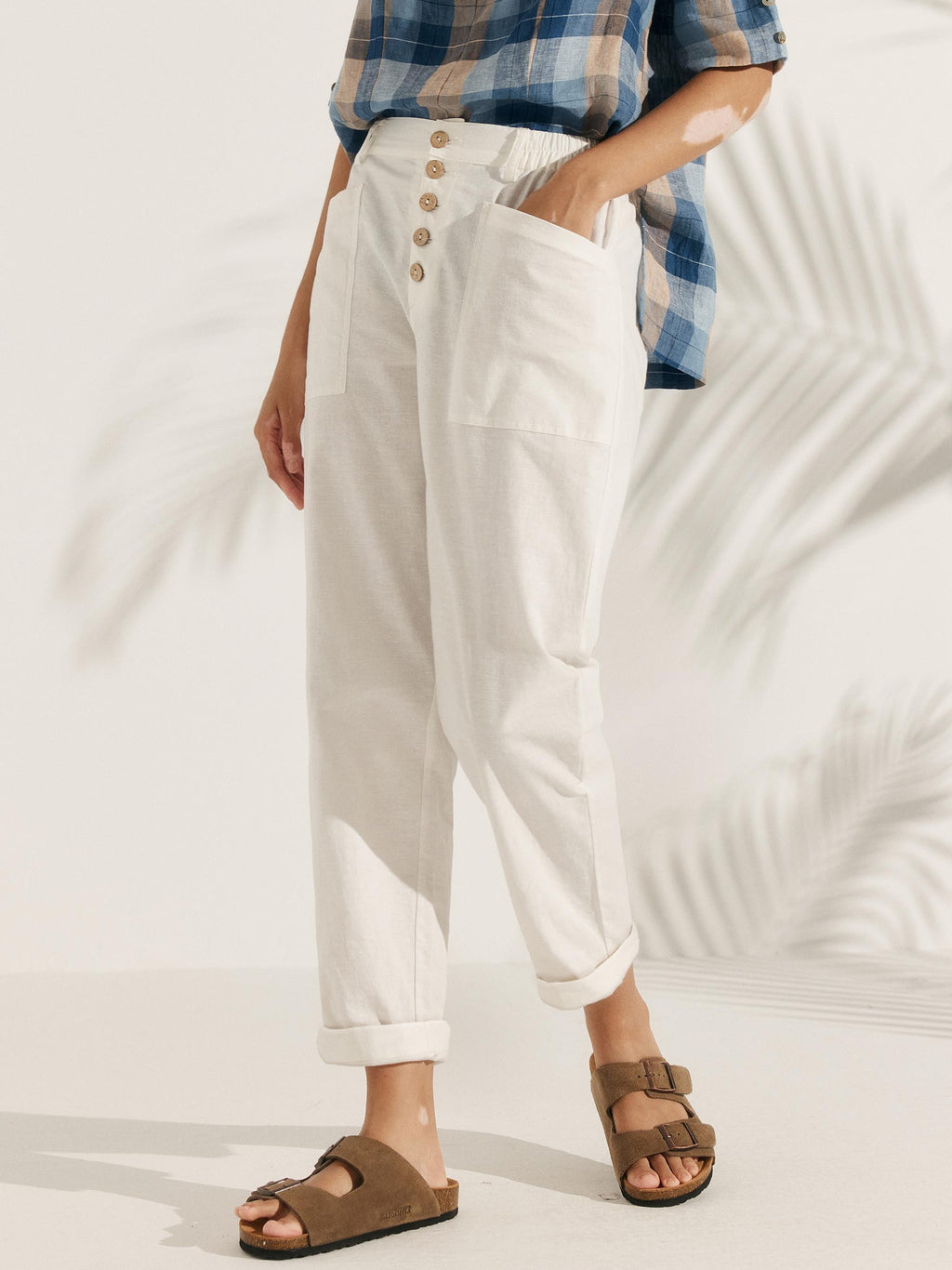 Elena | Pantaloni in Lino con Chiusura a Bottone
