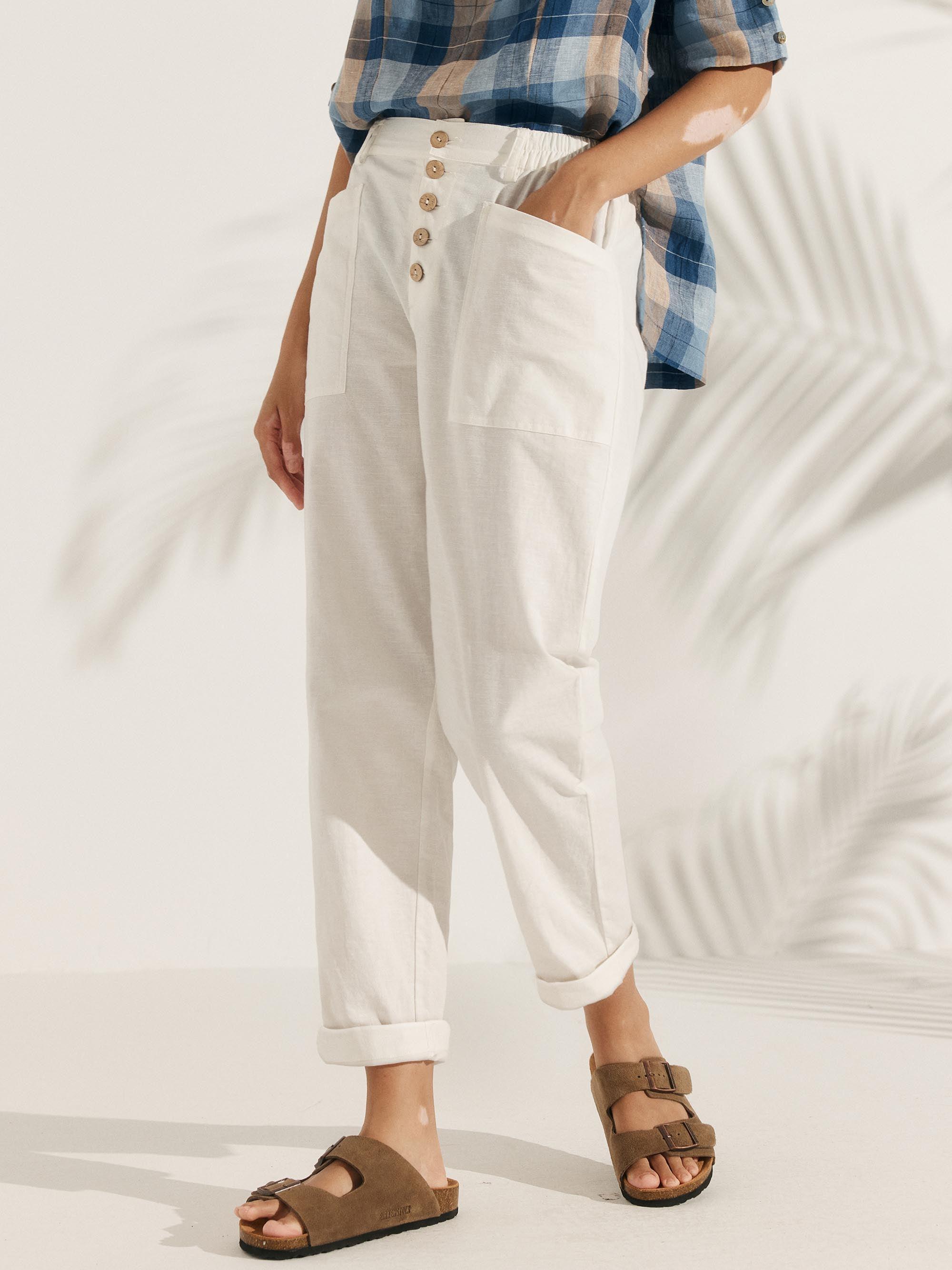 Elena | Pantaloni in Lino con Chiusura a Bottone