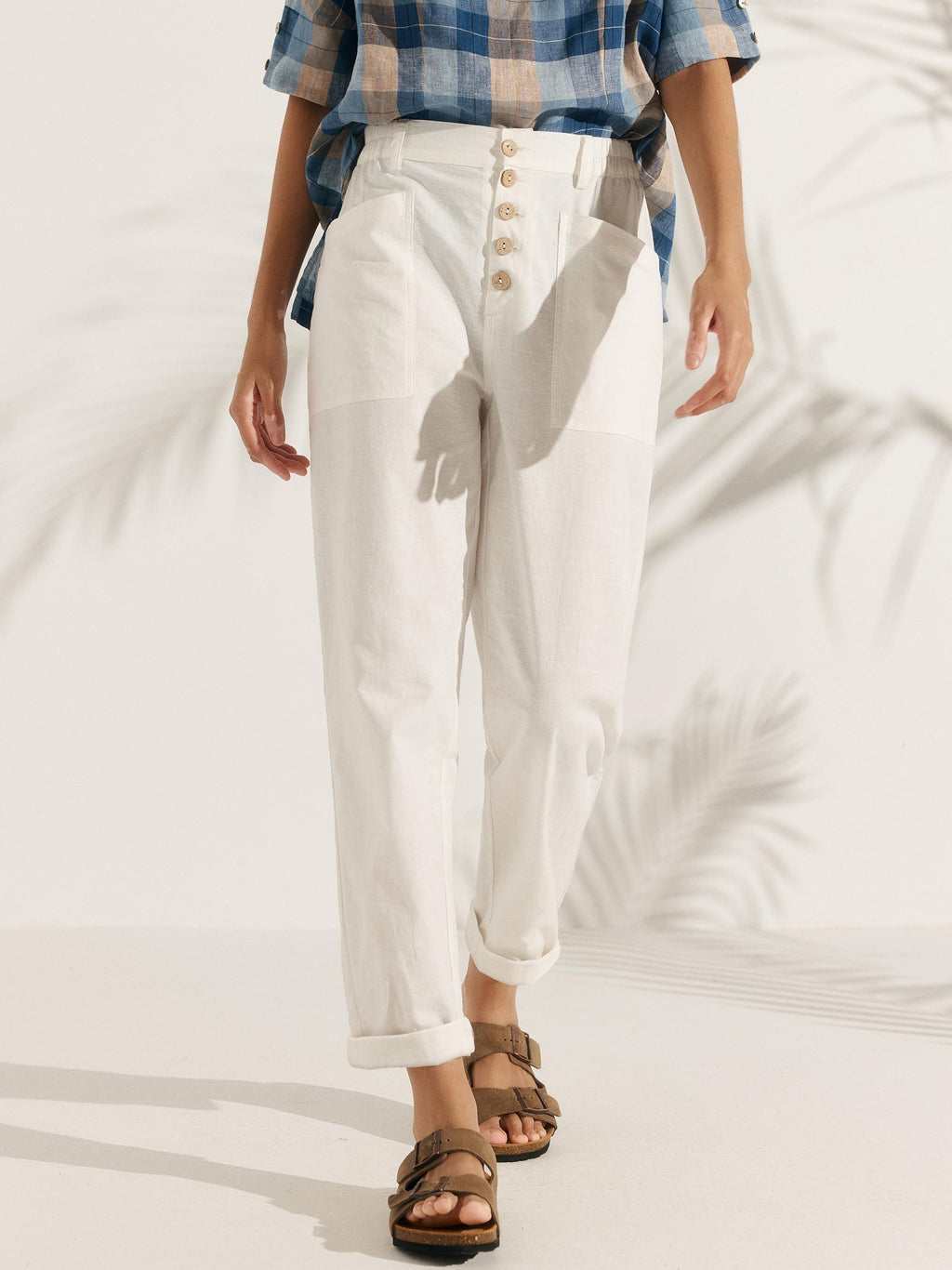 Elena | Pantaloni in Lino con Chiusura a Bottone