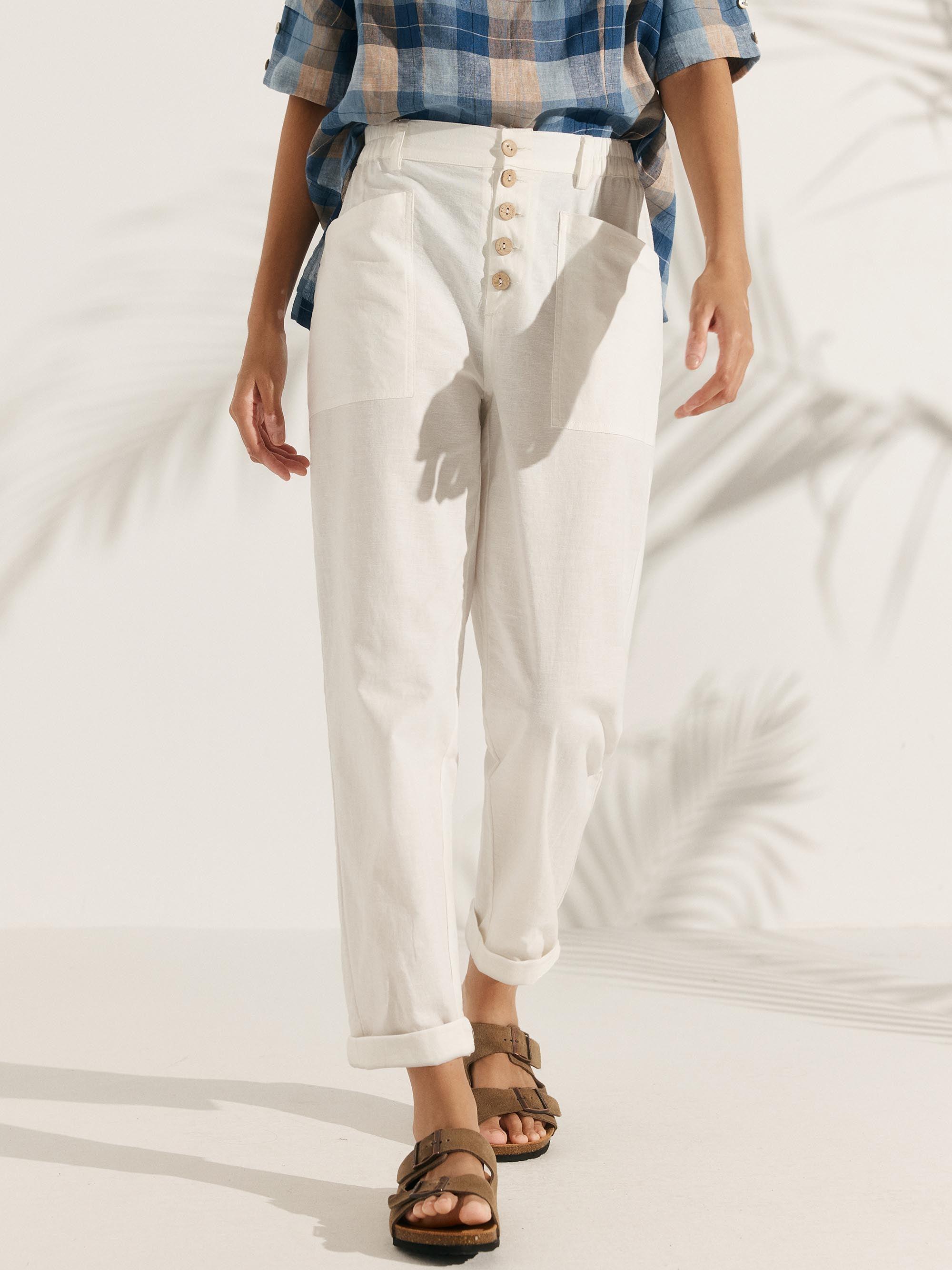 Elena | Pantaloni in Lino con Chiusura a Bottone