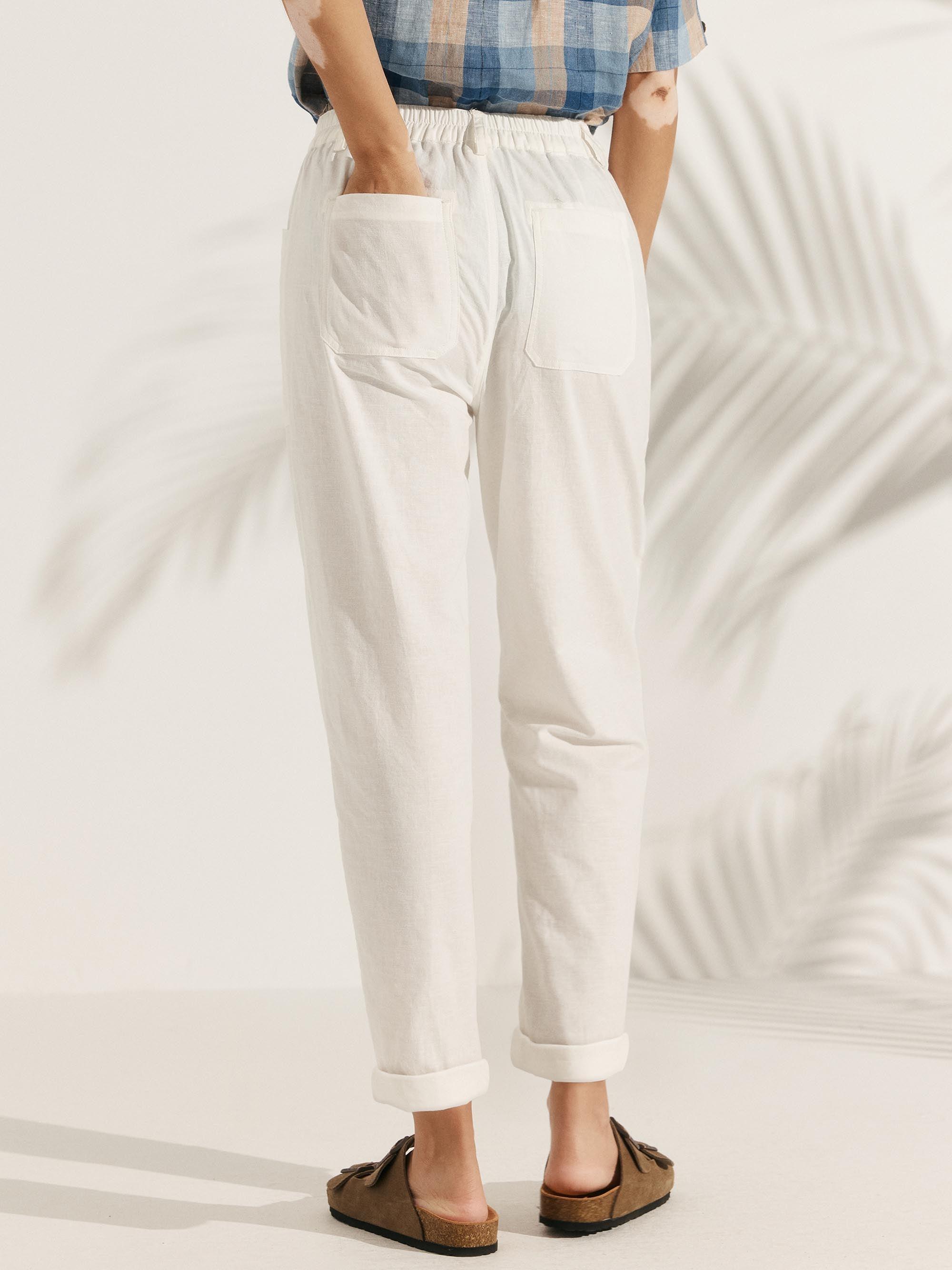 Elena | Pantaloni in Lino con Chiusura a Bottone