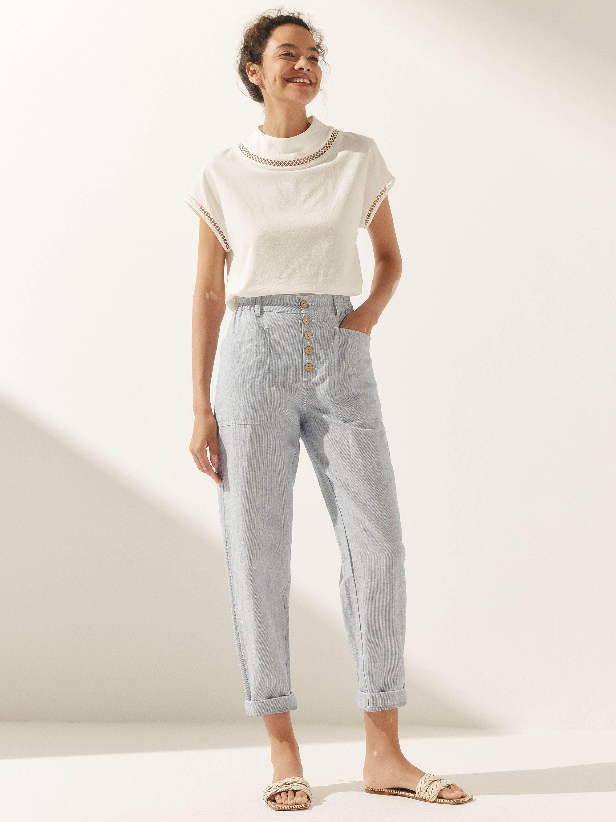 Elena | Pantaloni in Lino con Chiusura a Bottone