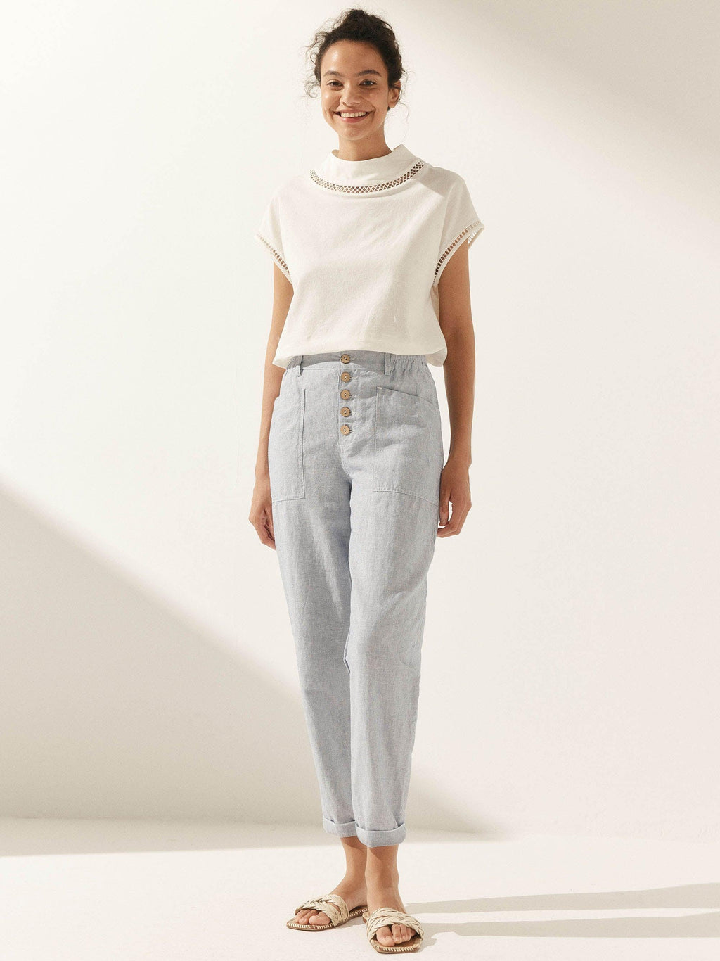 Alessia | Pantaloni in Lino con Chiusura a Bottone