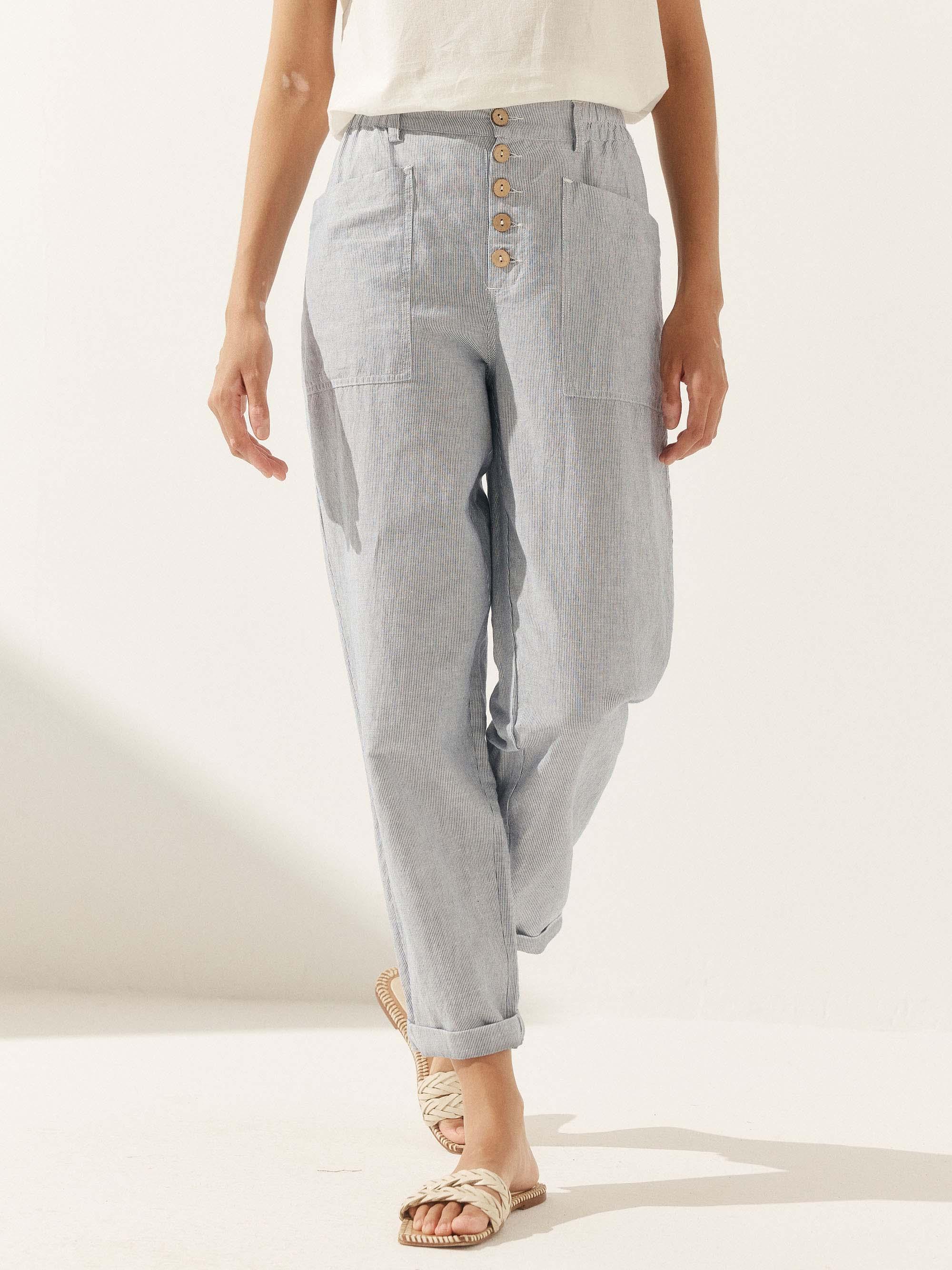 Elena | Pantaloni in Lino con Chiusura a Bottone