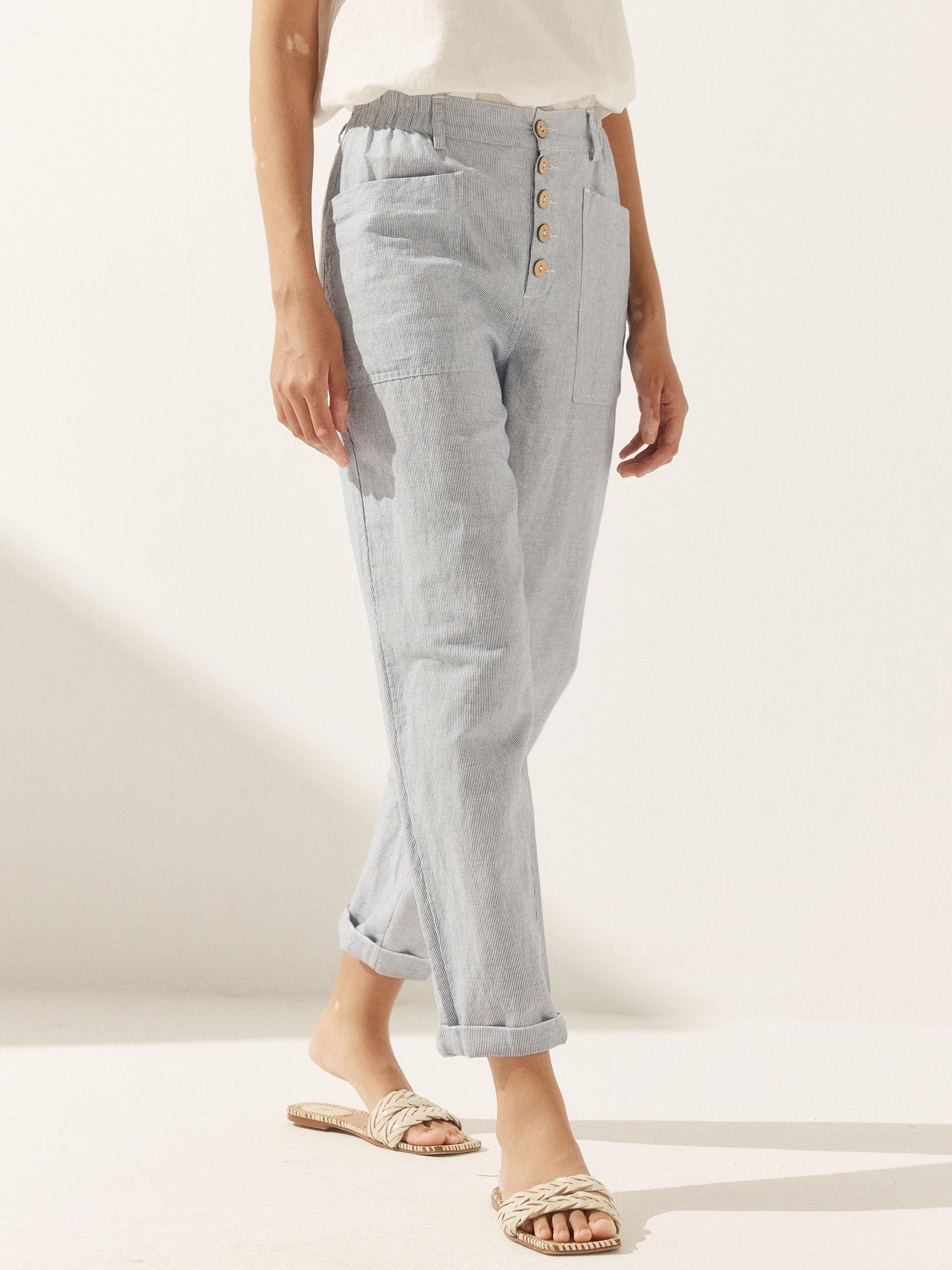 Elena | Pantaloni in Lino con Chiusura a Bottone