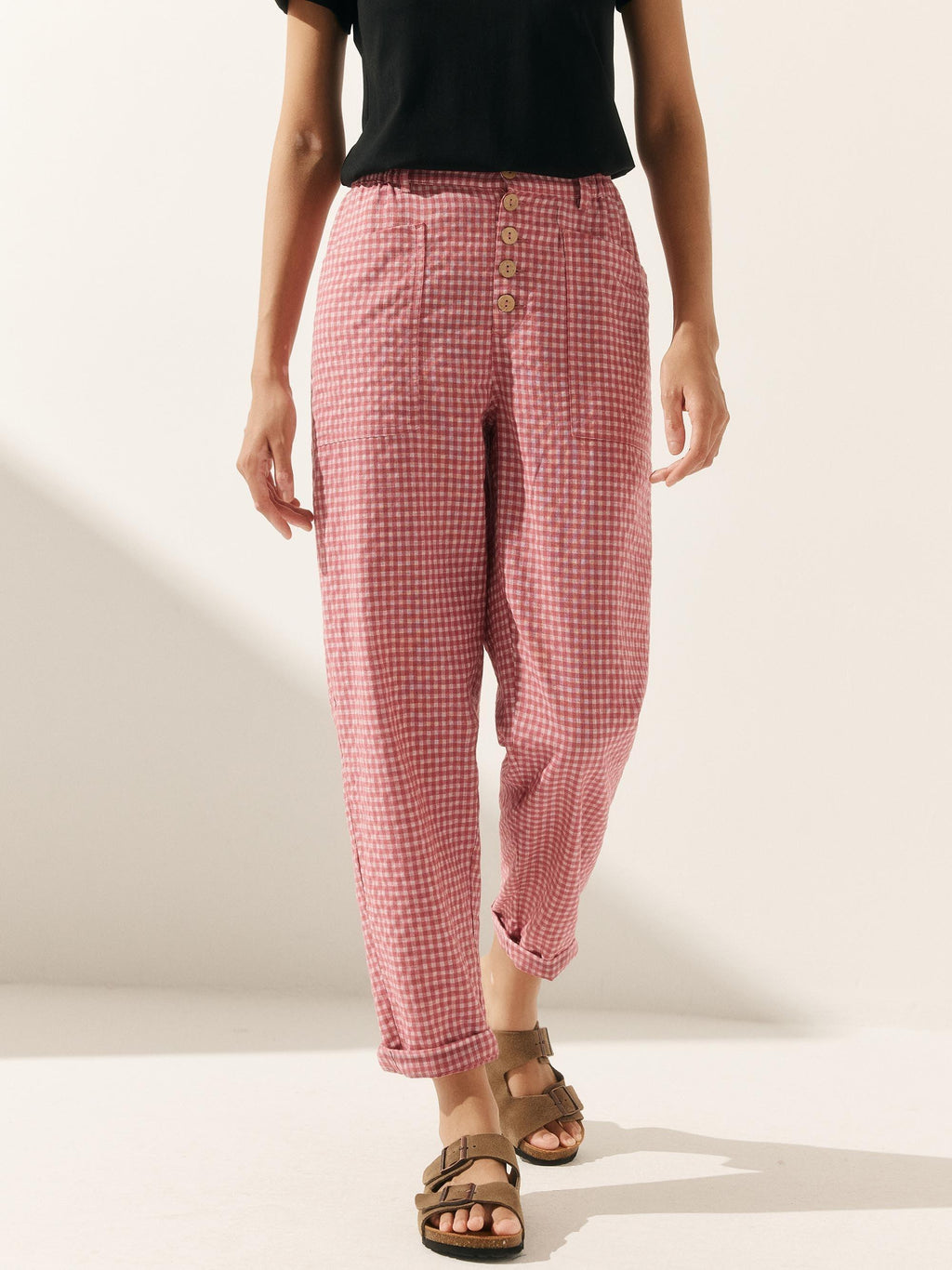 Elena | Pantaloni in Lino con Chiusura a Bottone