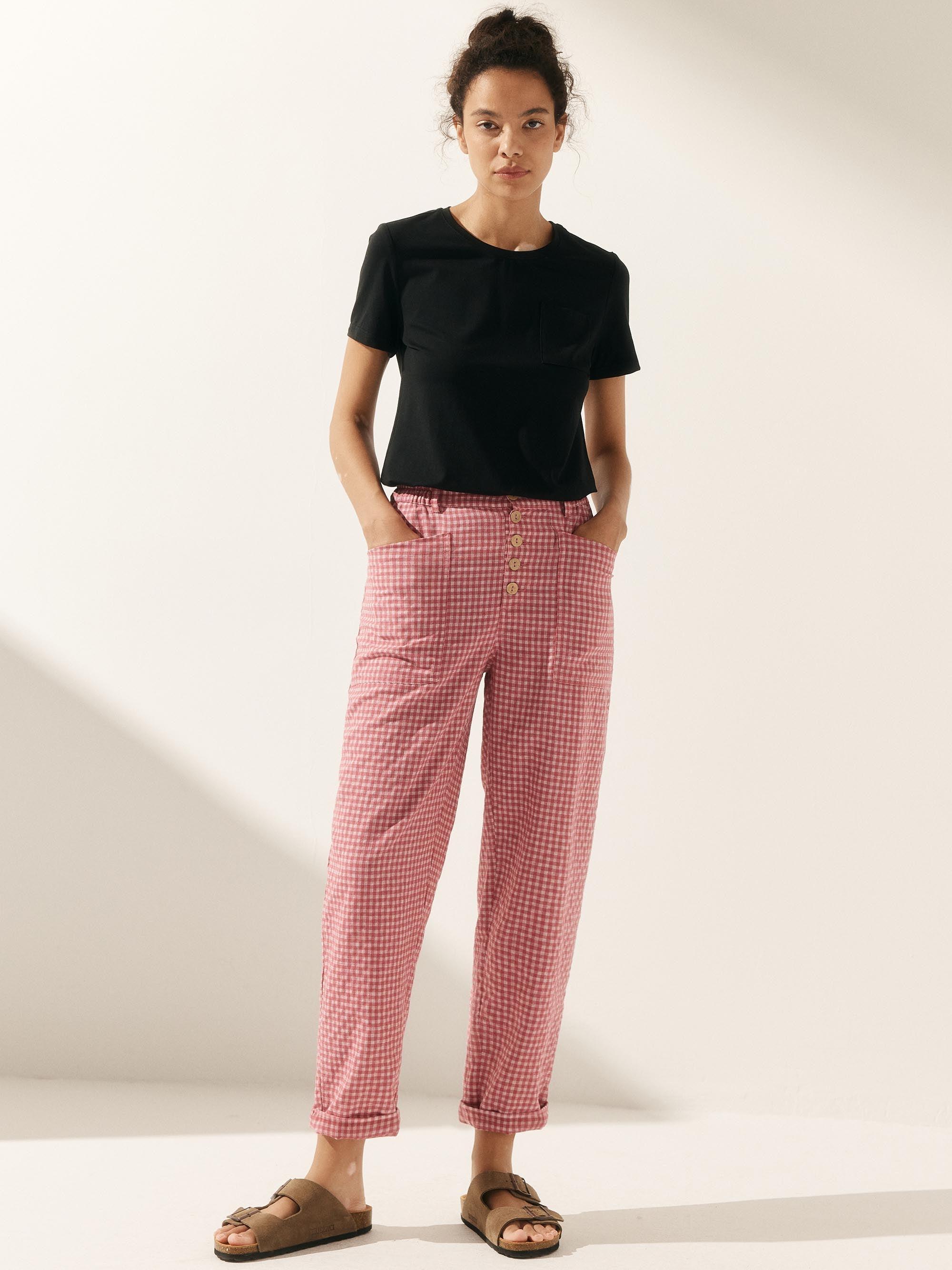 Elena | Pantaloni in Lino con Chiusura a Bottone