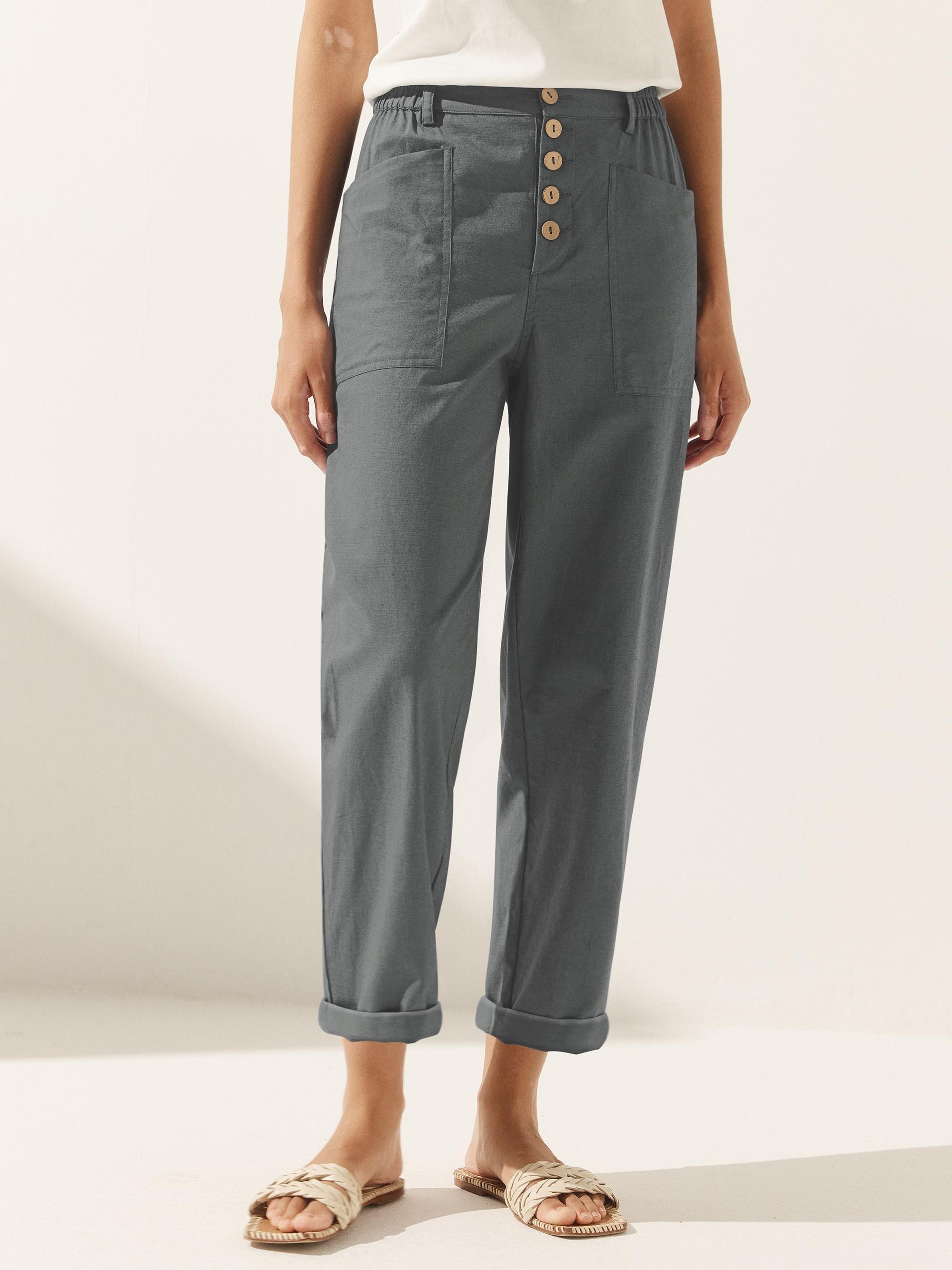 Elena | Pantaloni in Lino con Chiusura a Bottone