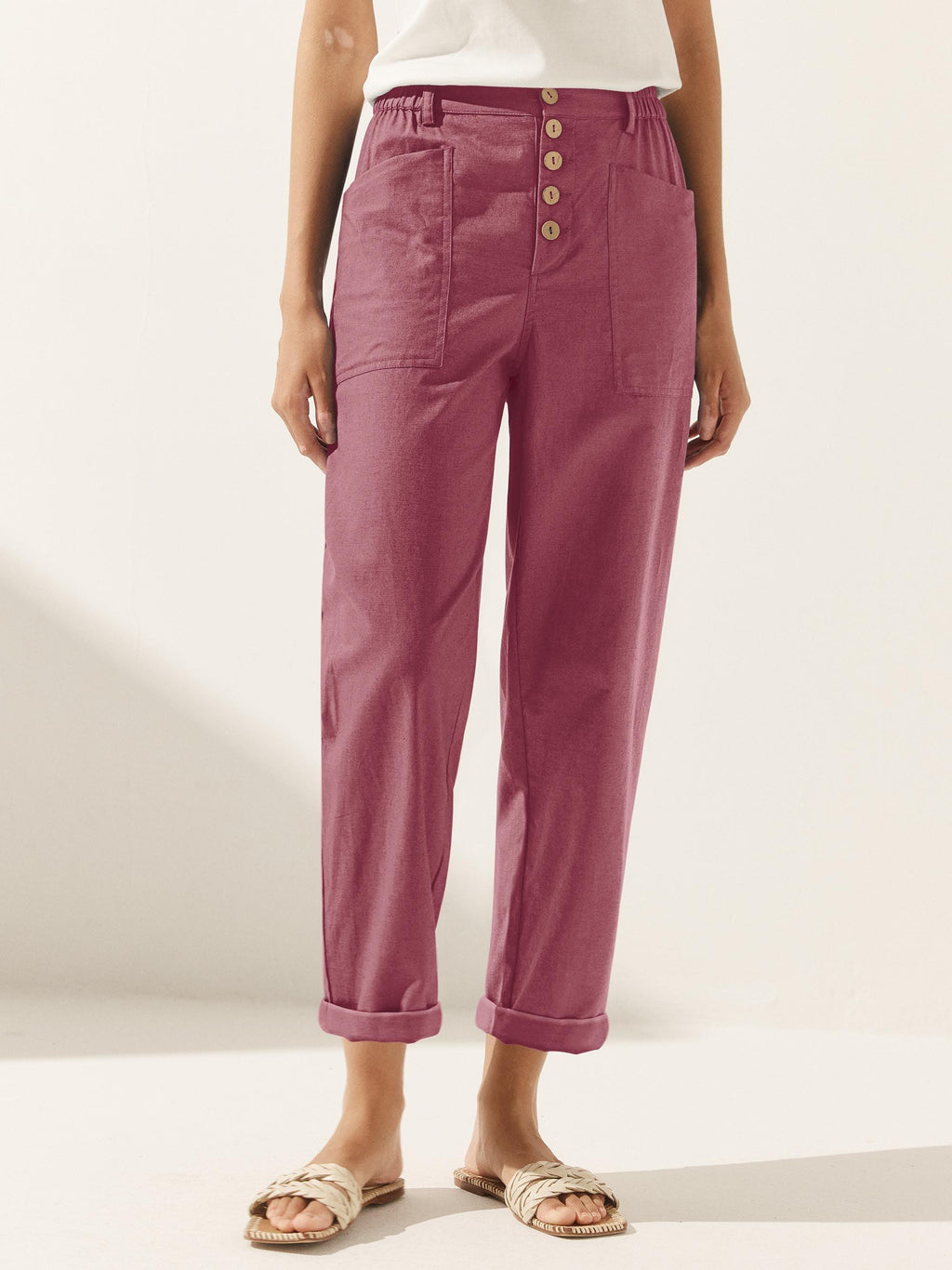 Elena | Pantaloni in Lino con Chiusura a Bottone