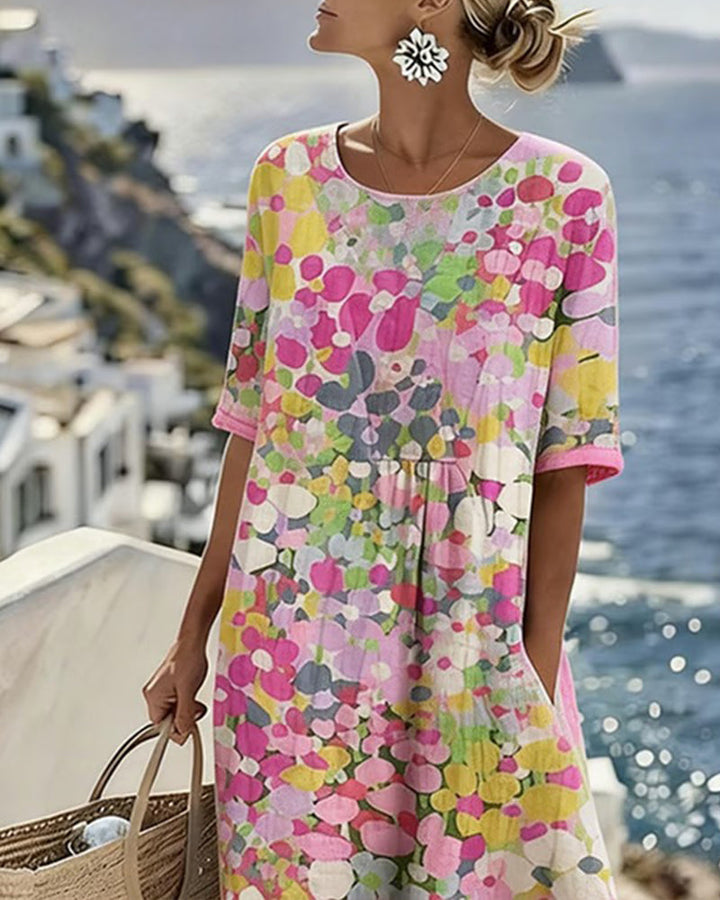 Cecilia | Abito Midi Fluido a Fiori con Tasche
