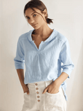 Giada | Top in Lino con Scollo a V e Maniche Corte
