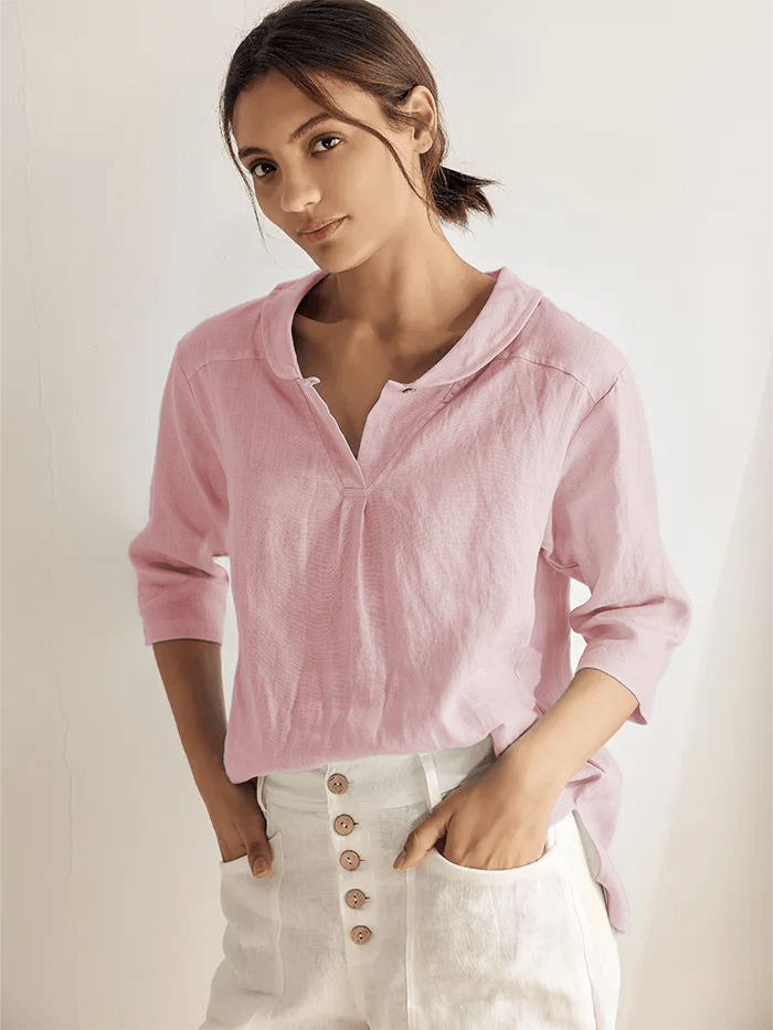 Giada | Top in Lino con Scollo a V e Maniche Corte