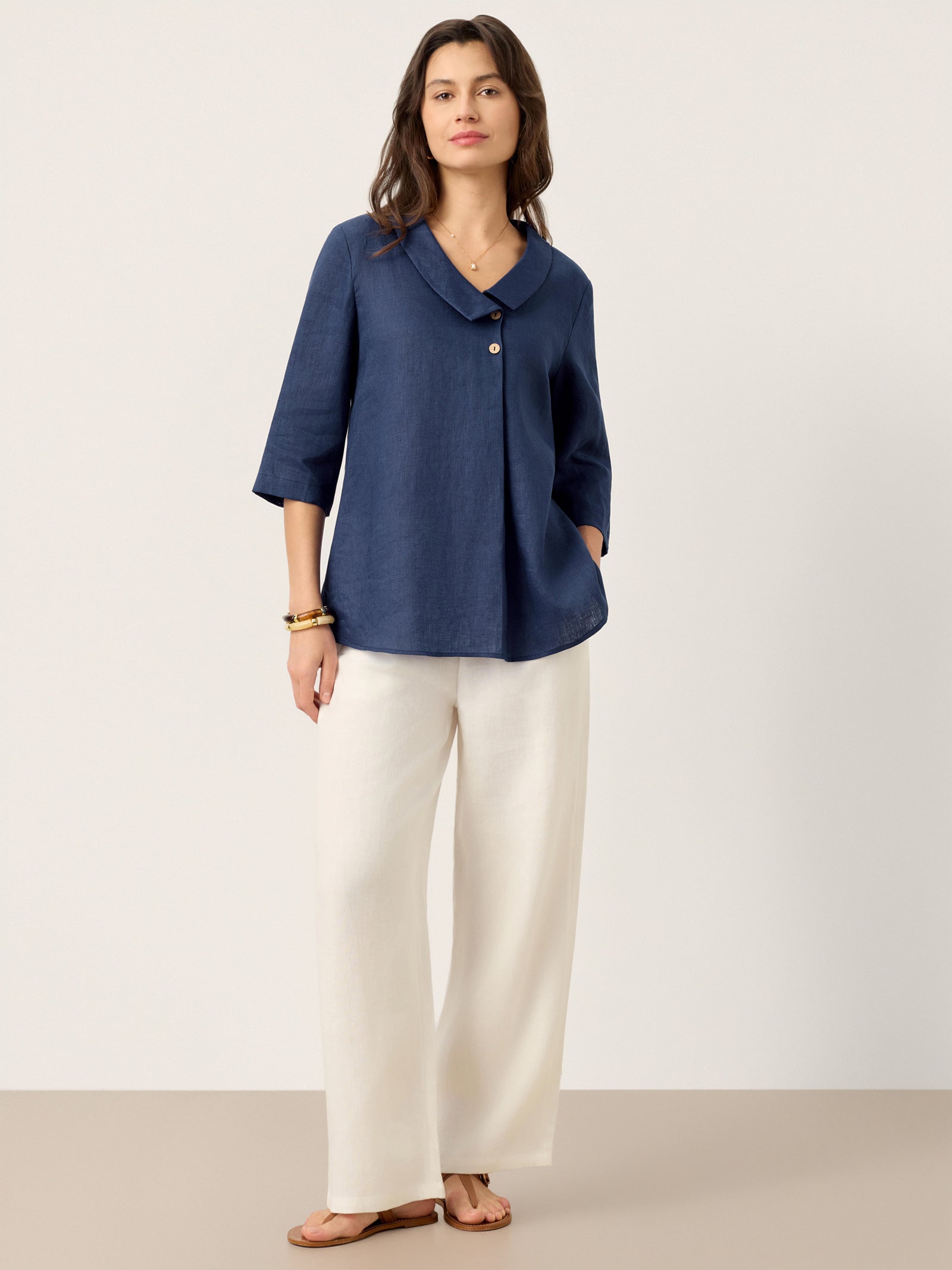 Ottilie | Top in Lino con Colletto Asimmetrico