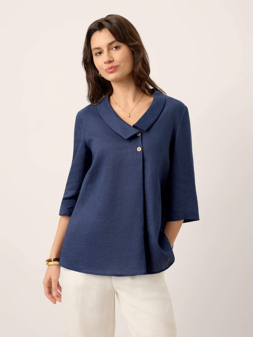 Ottilie | Top in Lino con Colletto Asimmetrico