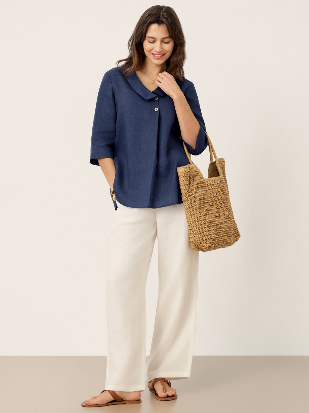 Ottilie | Top in Lino con Colletto Asimmetrico