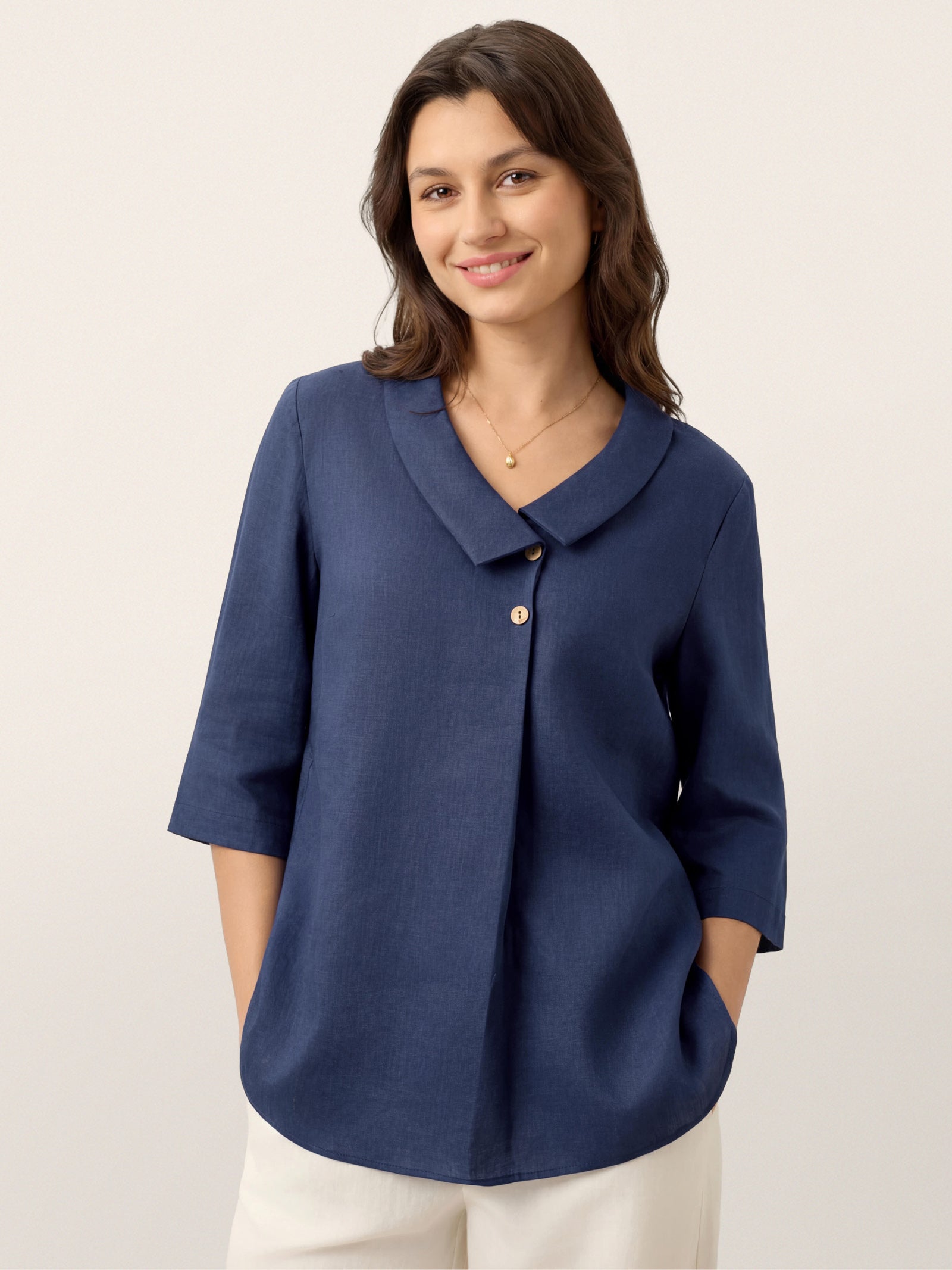 Ottilie | Top in Lino con Colletto Asimmetrico