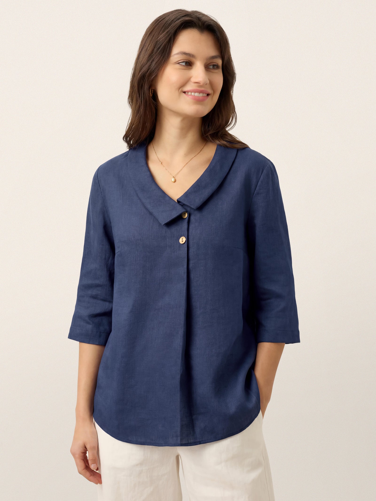 Ottilie | Top in Lino con Colletto Asimmetrico