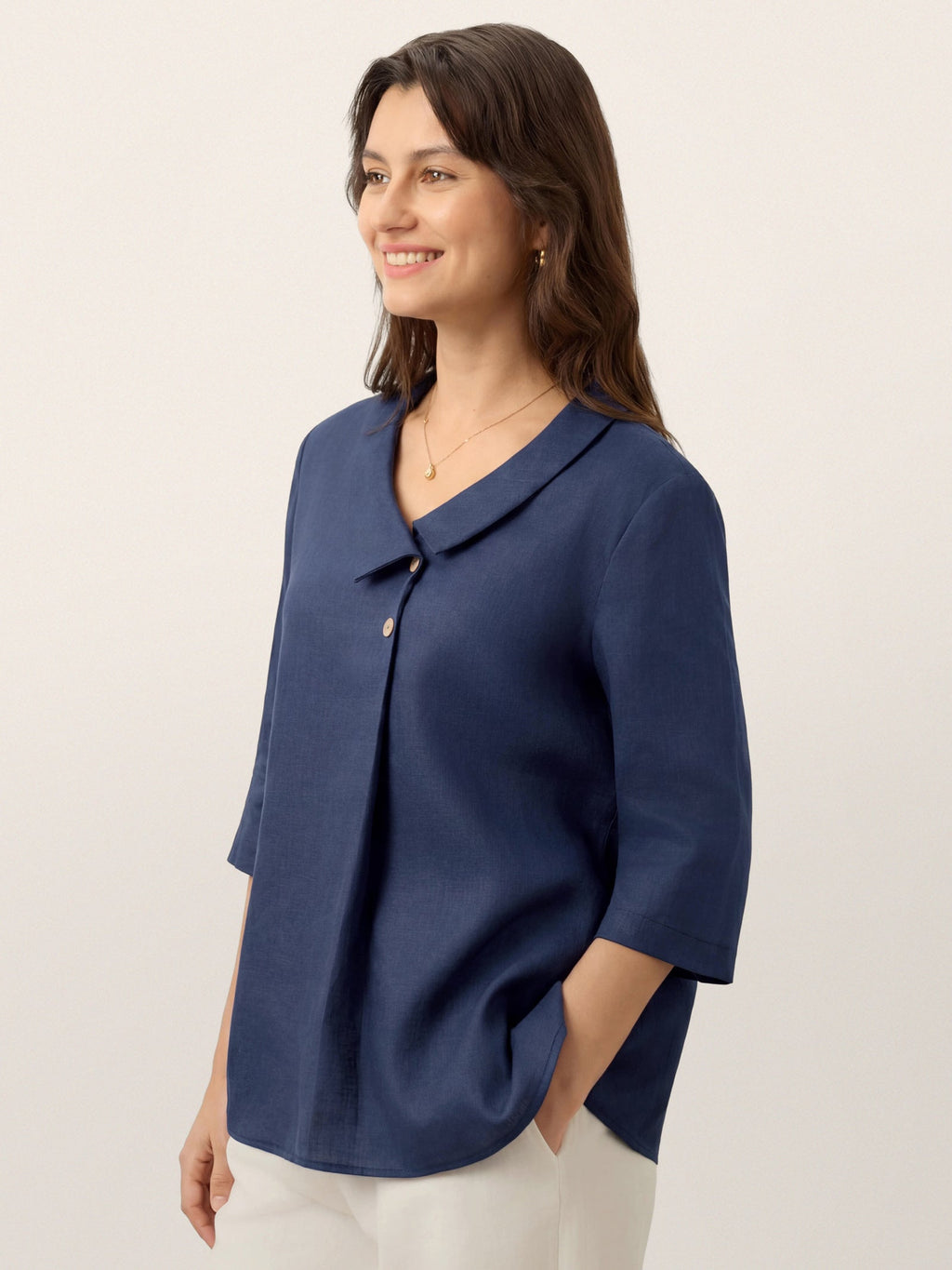 Ottilie | Top in Lino con Colletto Asimmetrico