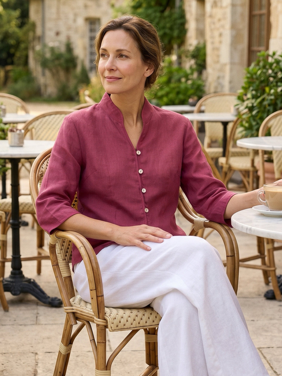 Amelia | Giacca Aderente in Lino con Bottoni