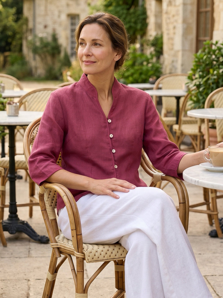 Amelia | Giacca Aderente in Lino con Bottoni
