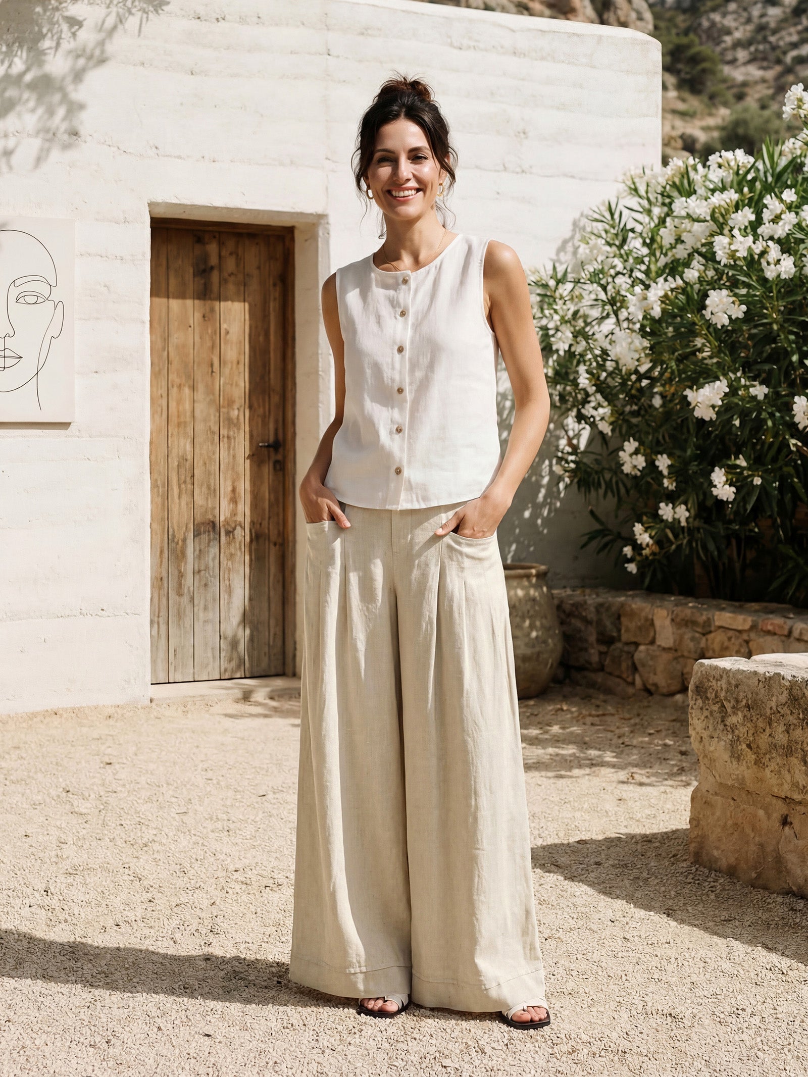 Beatrice | Pantaloni Rilassati in Lino con Pieghe Scolpite