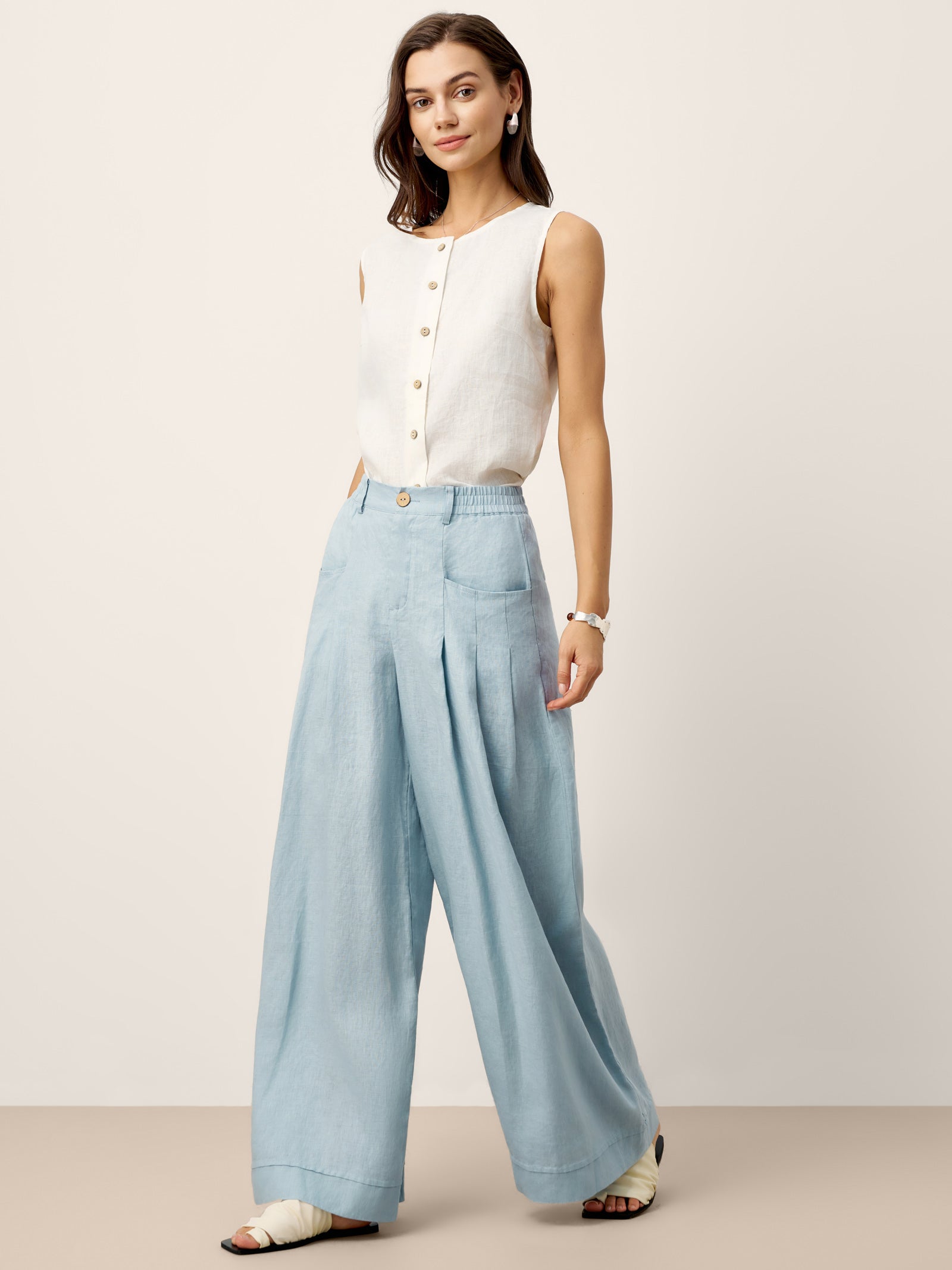 Beatrice | Pantaloni Rilassati in Lino con Pieghe Scolpite