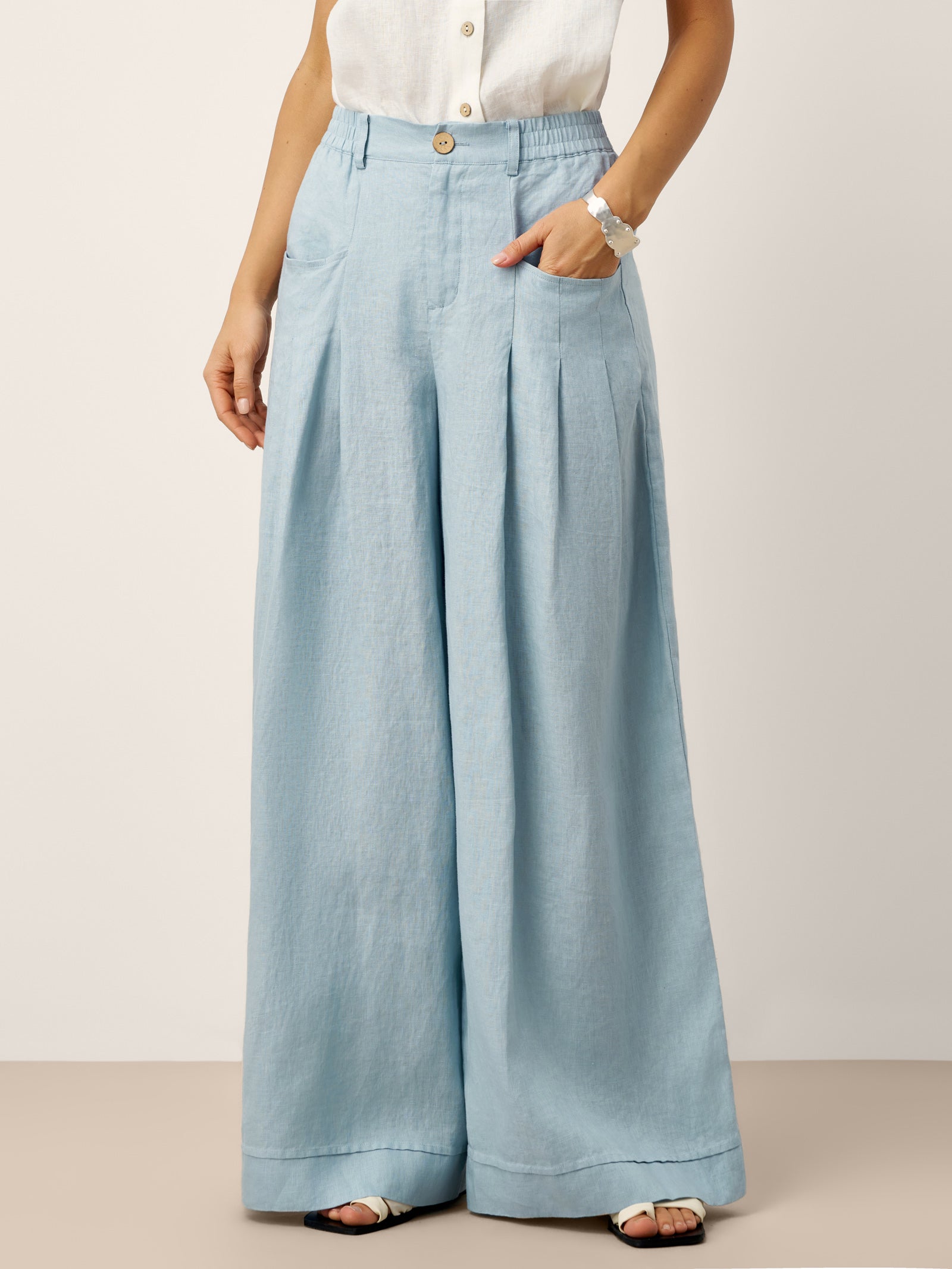 Beatrice | Pantaloni Rilassati in Lino con Pieghe Scolpite