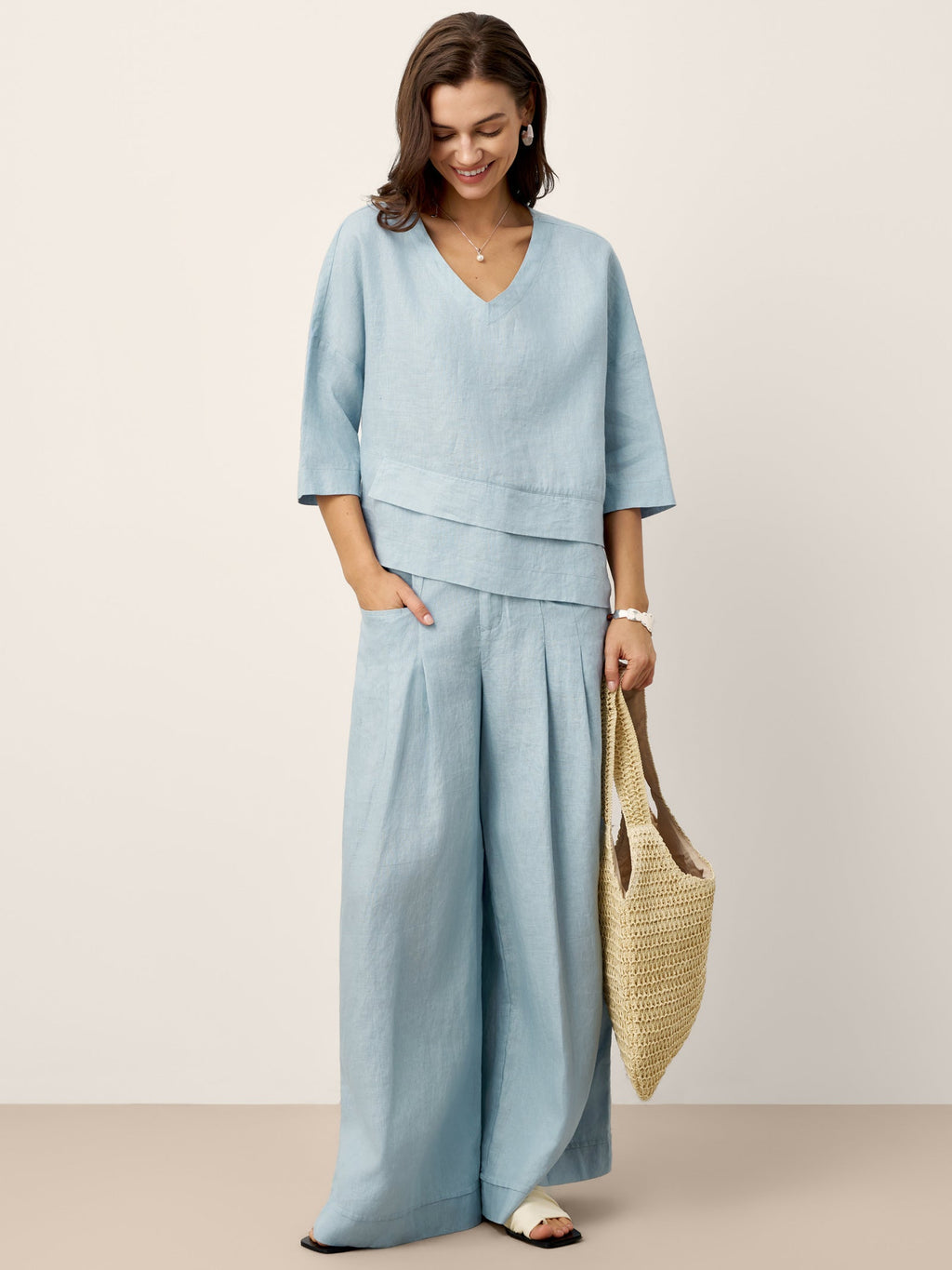 Beatrice | Pantaloni Rilassati in Lino con Pieghe Scolpite