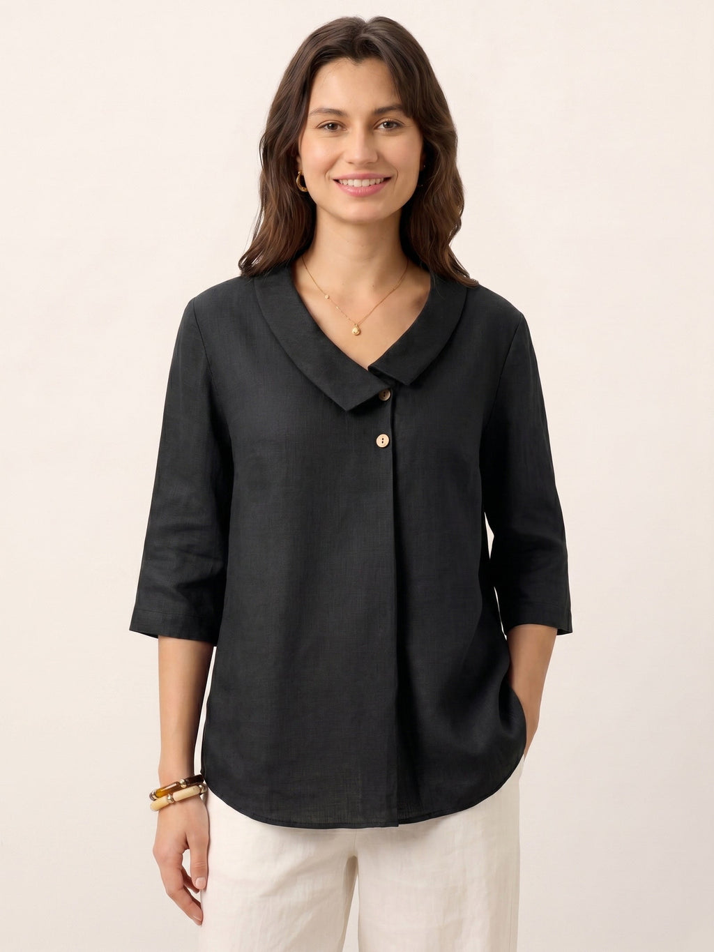 Ottilie | Top in Lino con Colletto Asimmetrico
