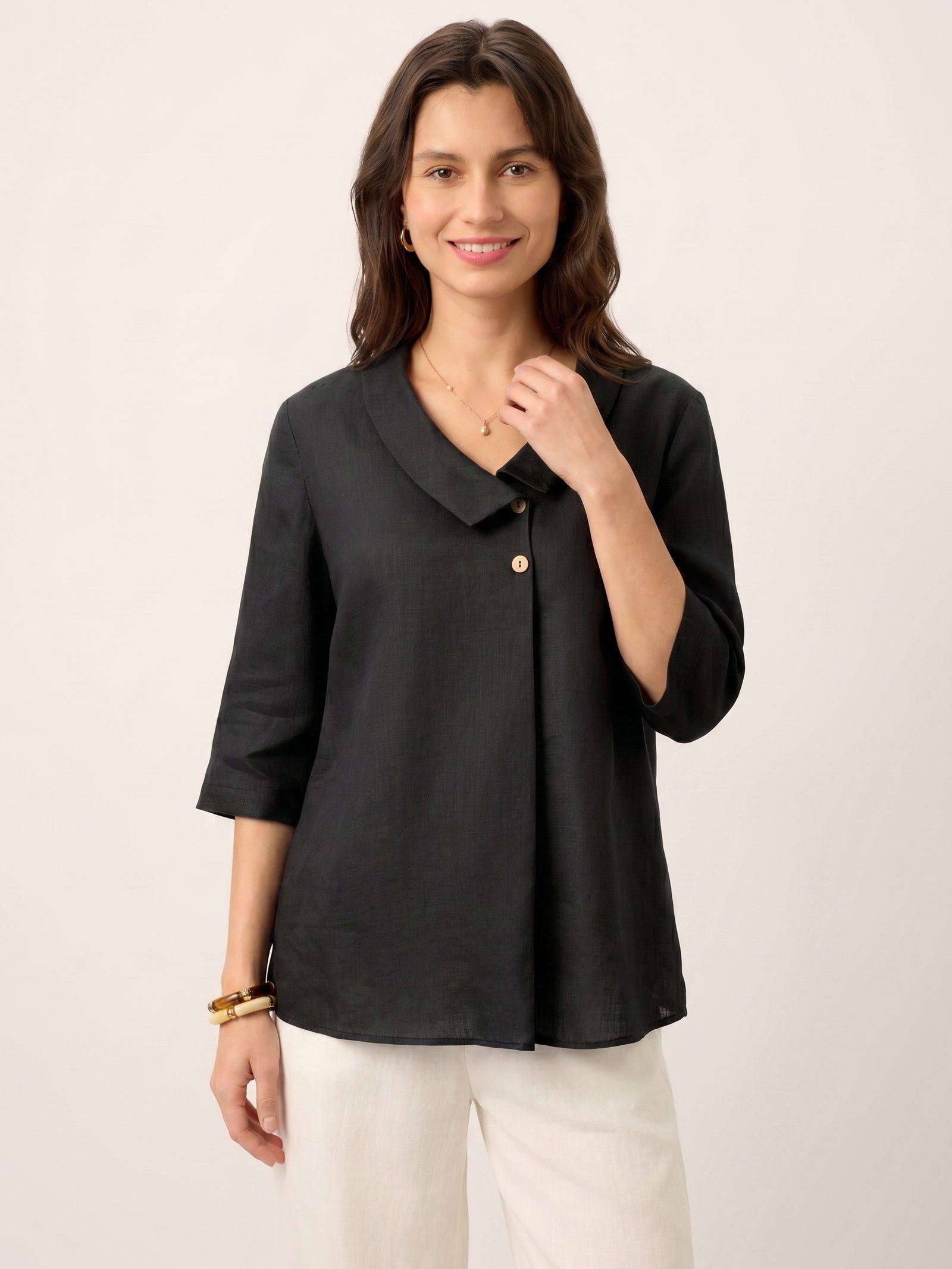 Ottilie | Top in Lino con Colletto Asimmetrico