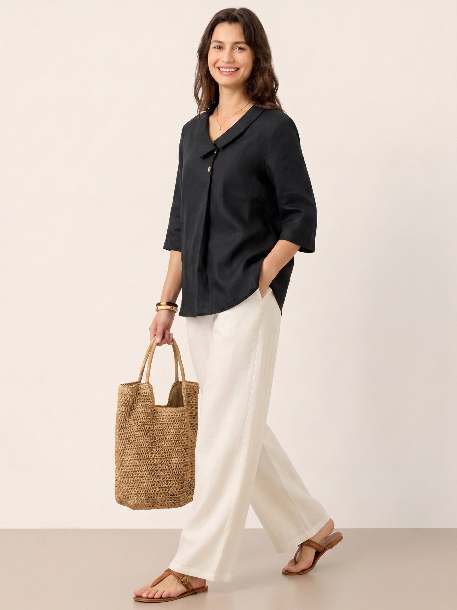 Ottilie | Top in Lino con Colletto Asimmetrico