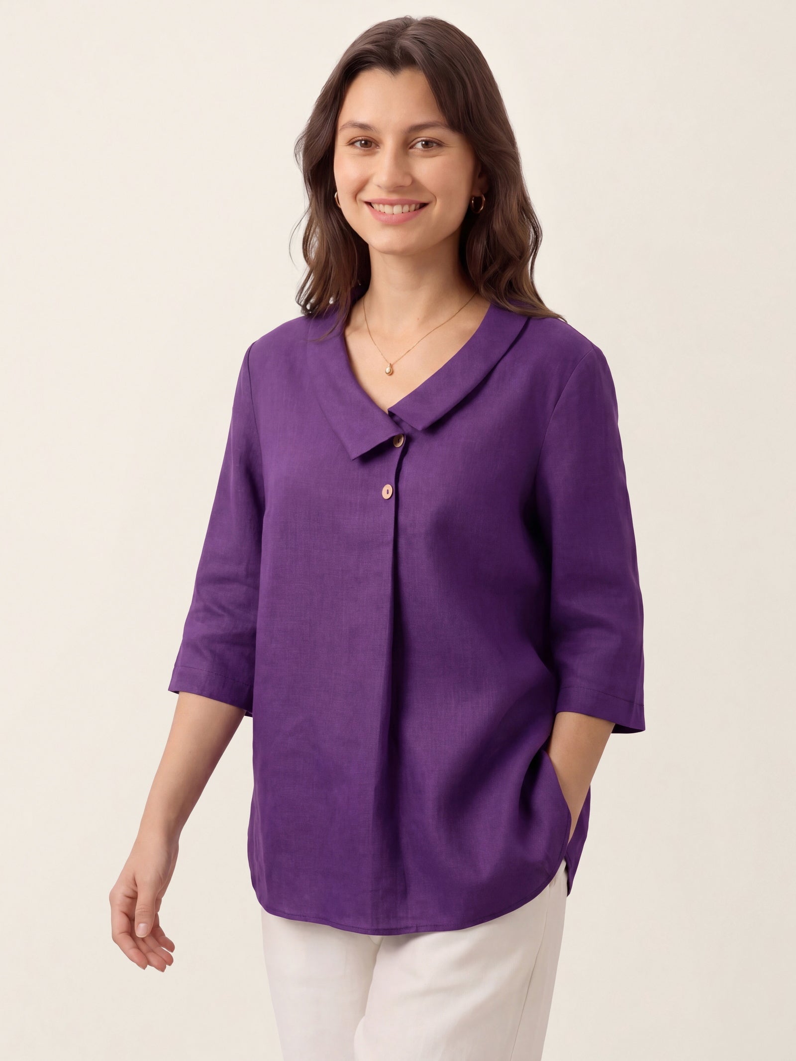 Ottilie | Top in Lino con Colletto Asimmetrico