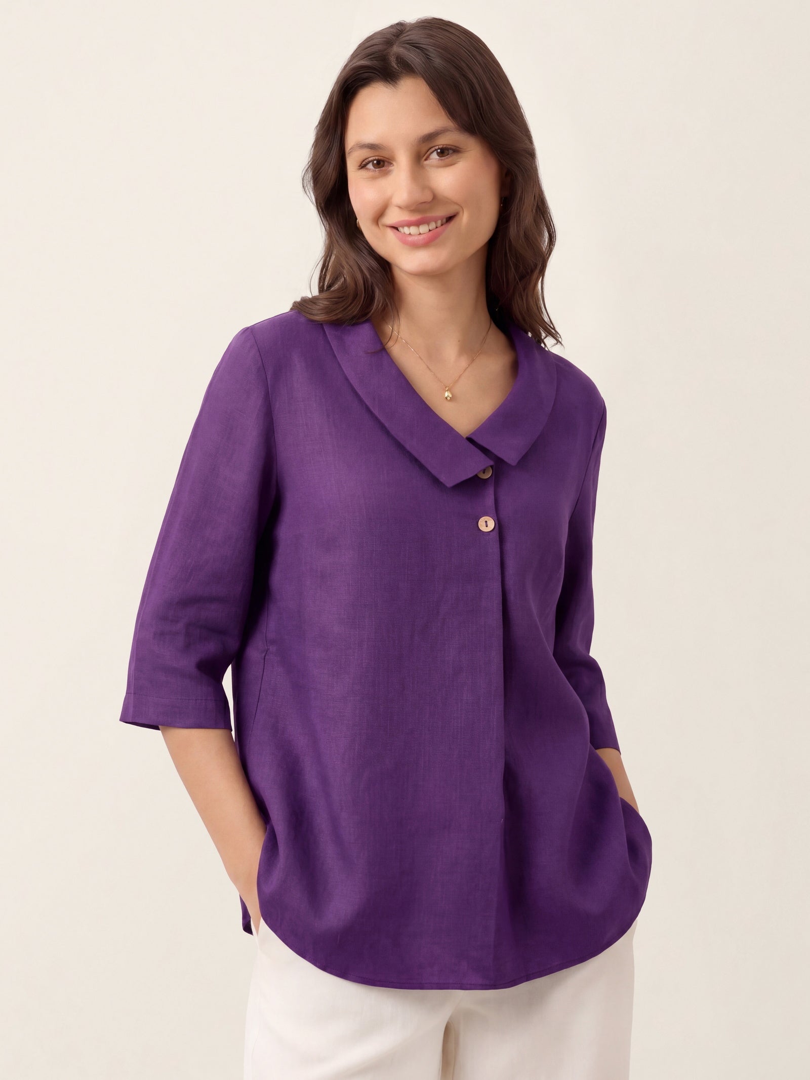 Ottilie | Top in Lino con Colletto Asimmetrico