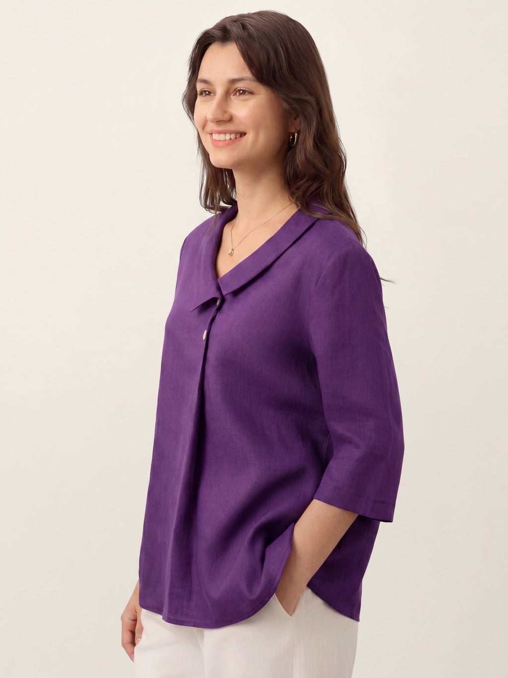 Ottilie | Top in Lino con Colletto Asimmetrico