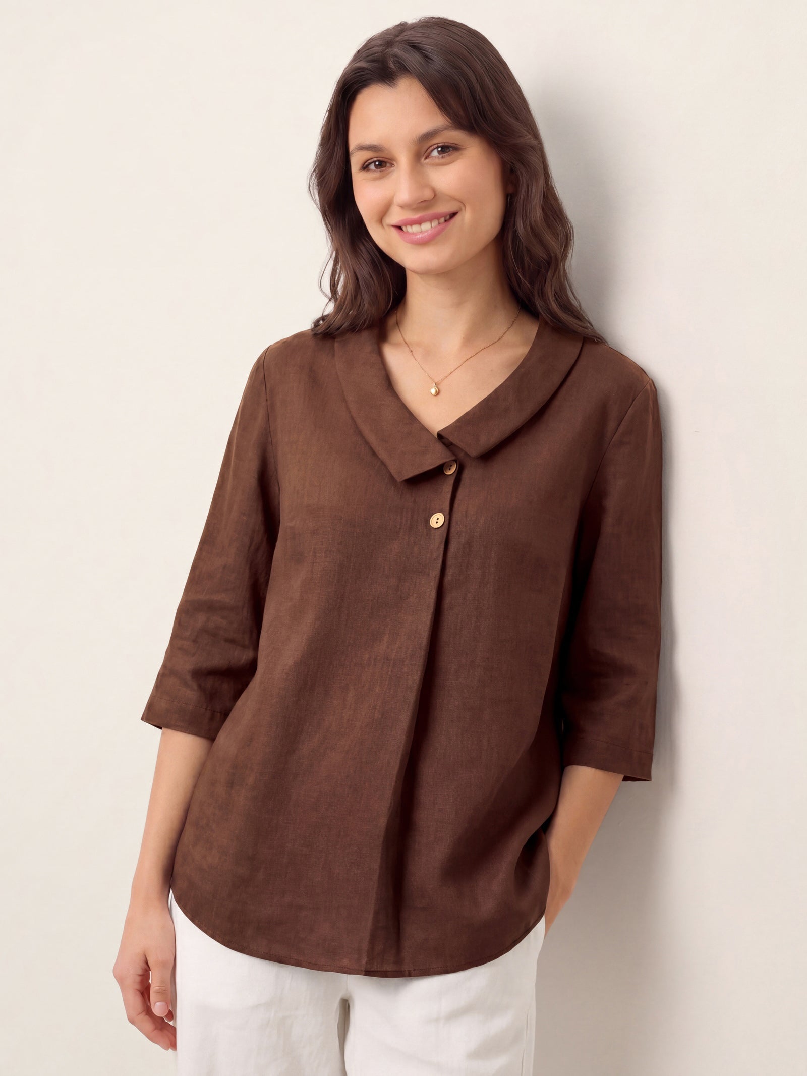 Ottilie | Top in Lino con Colletto Asimmetrico