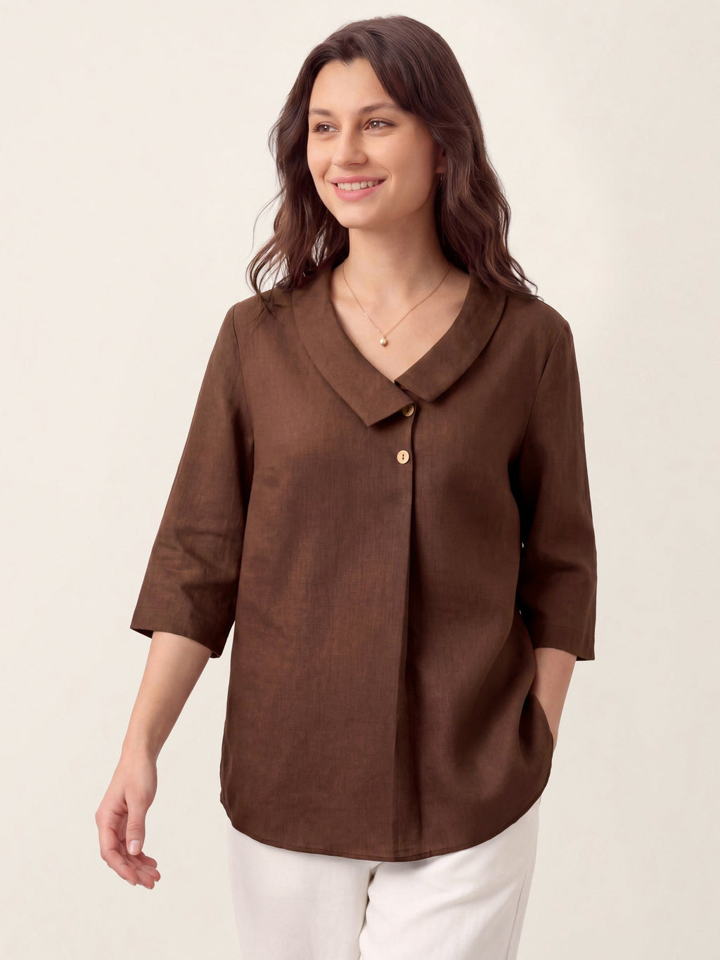 Ottilie | Top in Lino con Colletto Asimmetrico