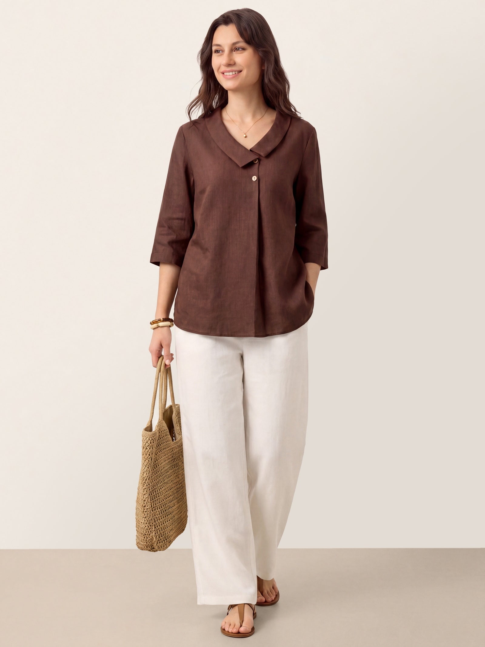 Ottilie | Top in Lino con Colletto Asimmetrico