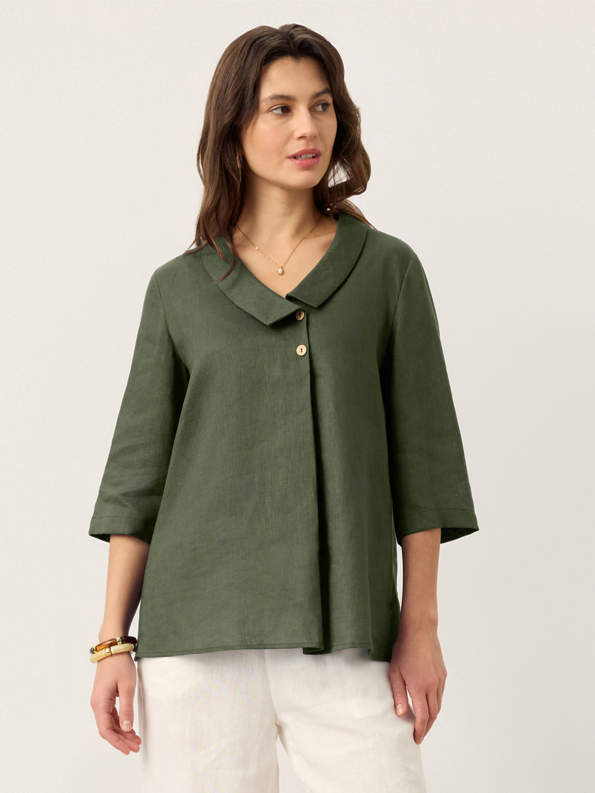 Ottilie | Top in Lino con Colletto Asimmetrico
