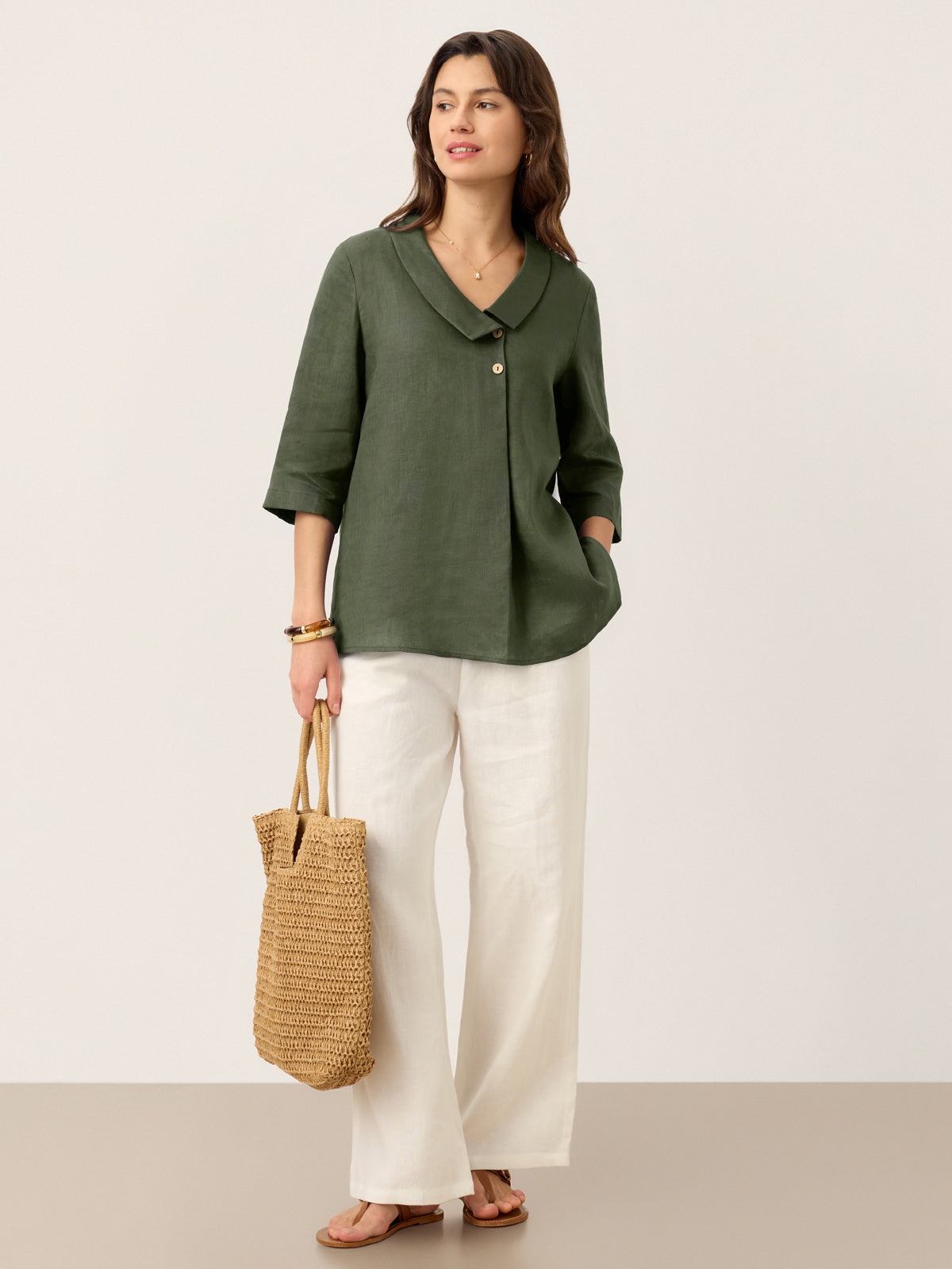 Ottilie | Top in Lino con Colletto Asimmetrico