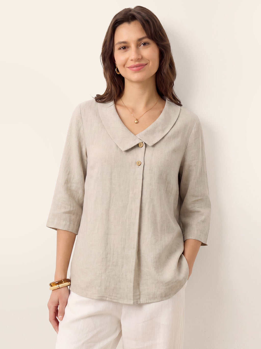 Ottilie | Top in Lino con Colletto Asimmetrico